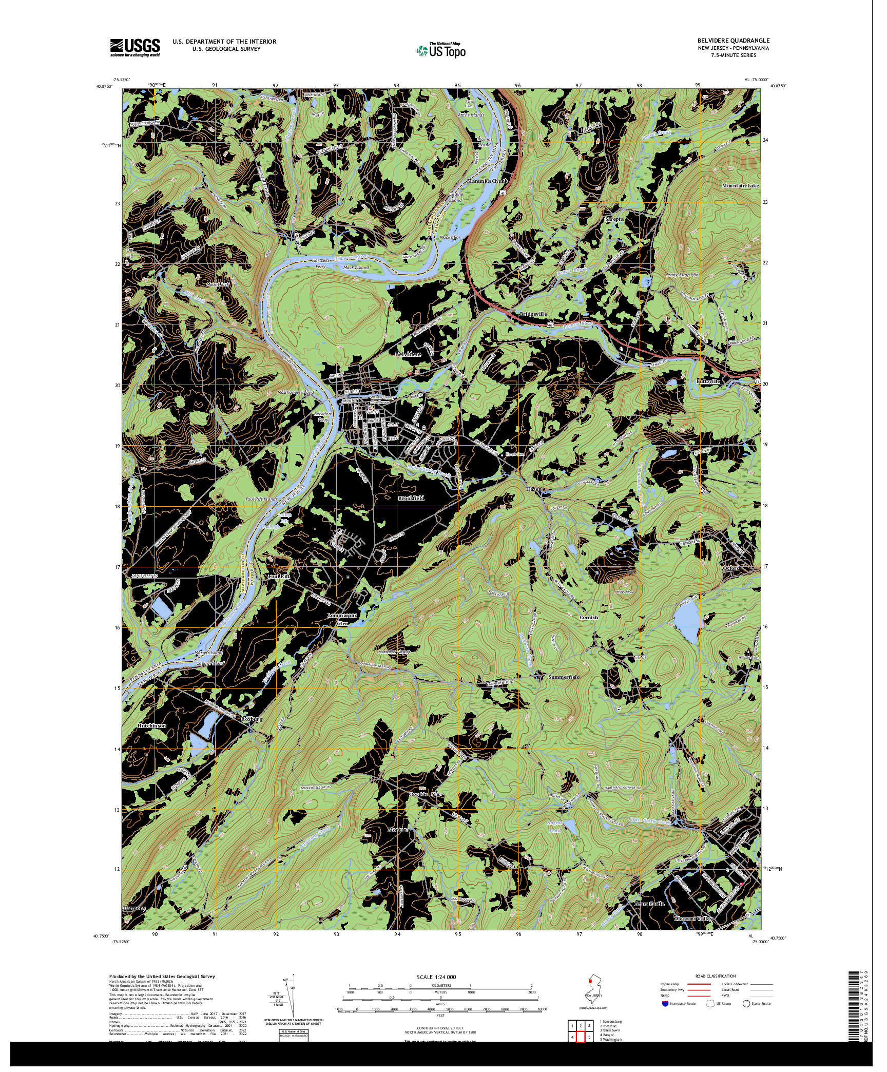 US TOPO 7.5-MINUTE MAP FOR BELVIDERE, NJ,PA