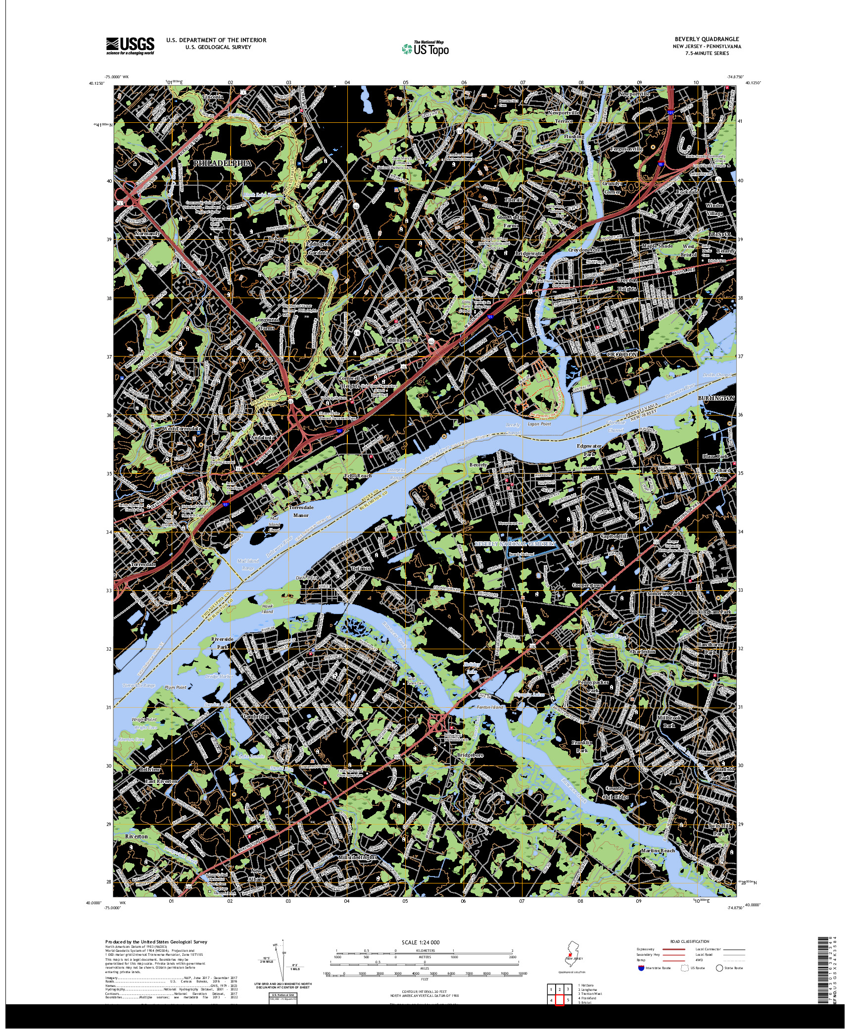 US TOPO 7.5-MINUTE MAP FOR BEVERLY, NJ,PA