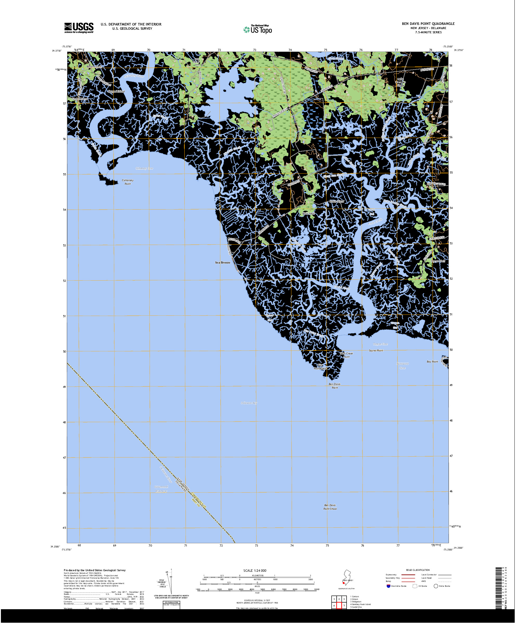 US TOPO 7.5-MINUTE MAP FOR BEN DAVIS POINT, NJ,DE