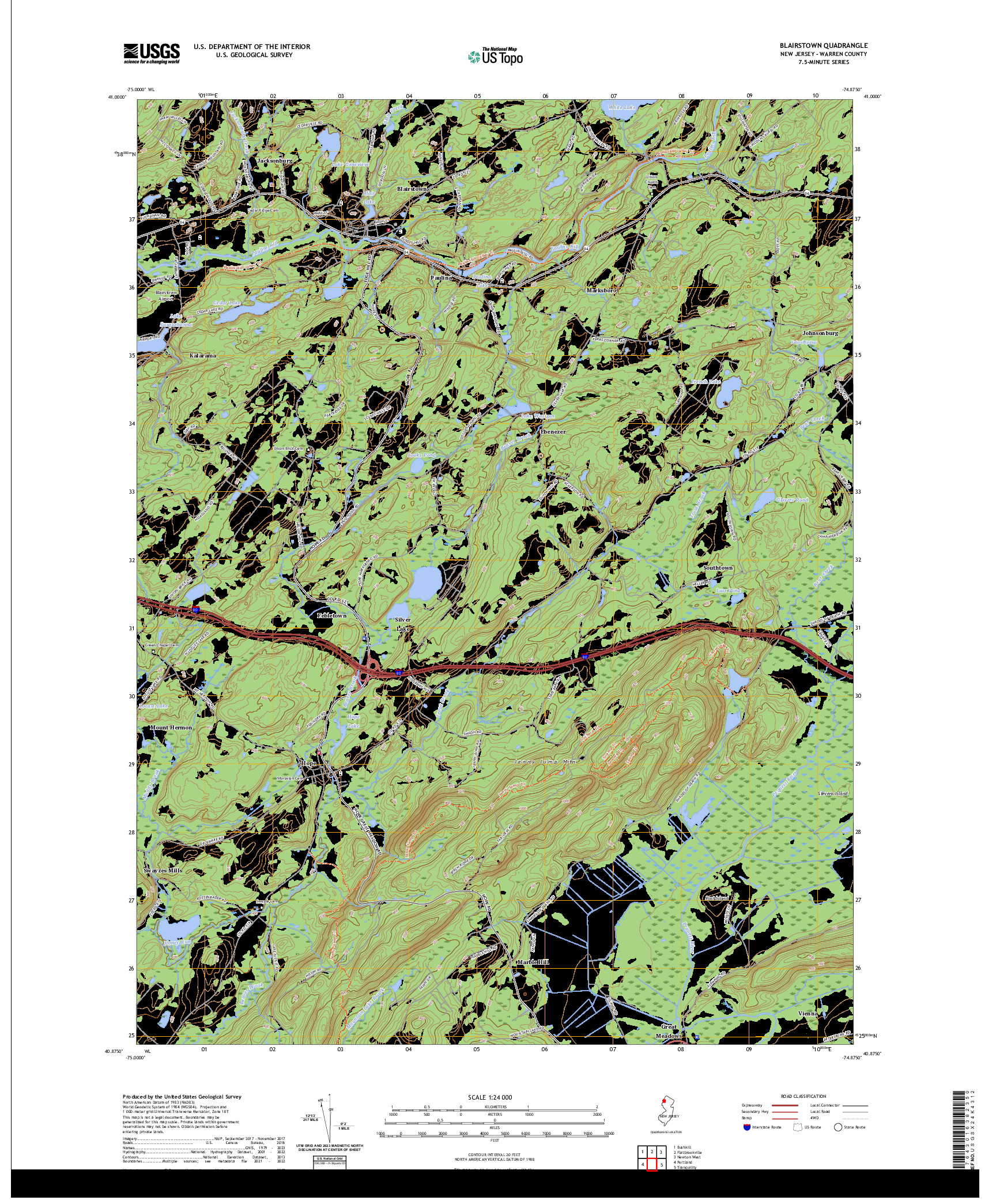 US TOPO 7.5-MINUTE MAP FOR BLAIRSTOWN, NJ