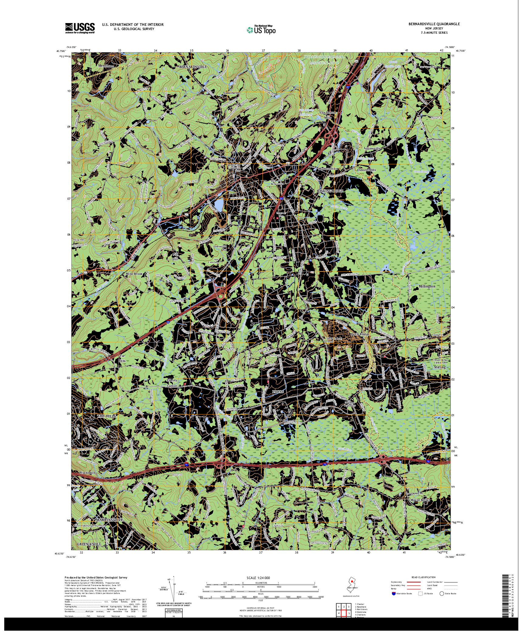 US TOPO 7.5-MINUTE MAP FOR BERNARDSVILLE, NJ