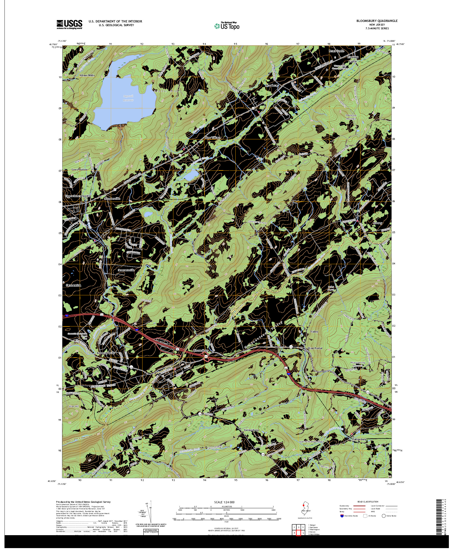 US TOPO 7.5-MINUTE MAP FOR BLOOMSBURY, NJ