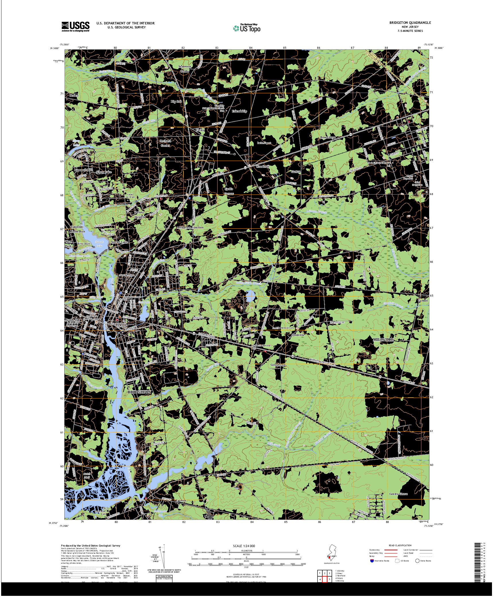 US TOPO 7.5-MINUTE MAP FOR BRIDGETON, NJ