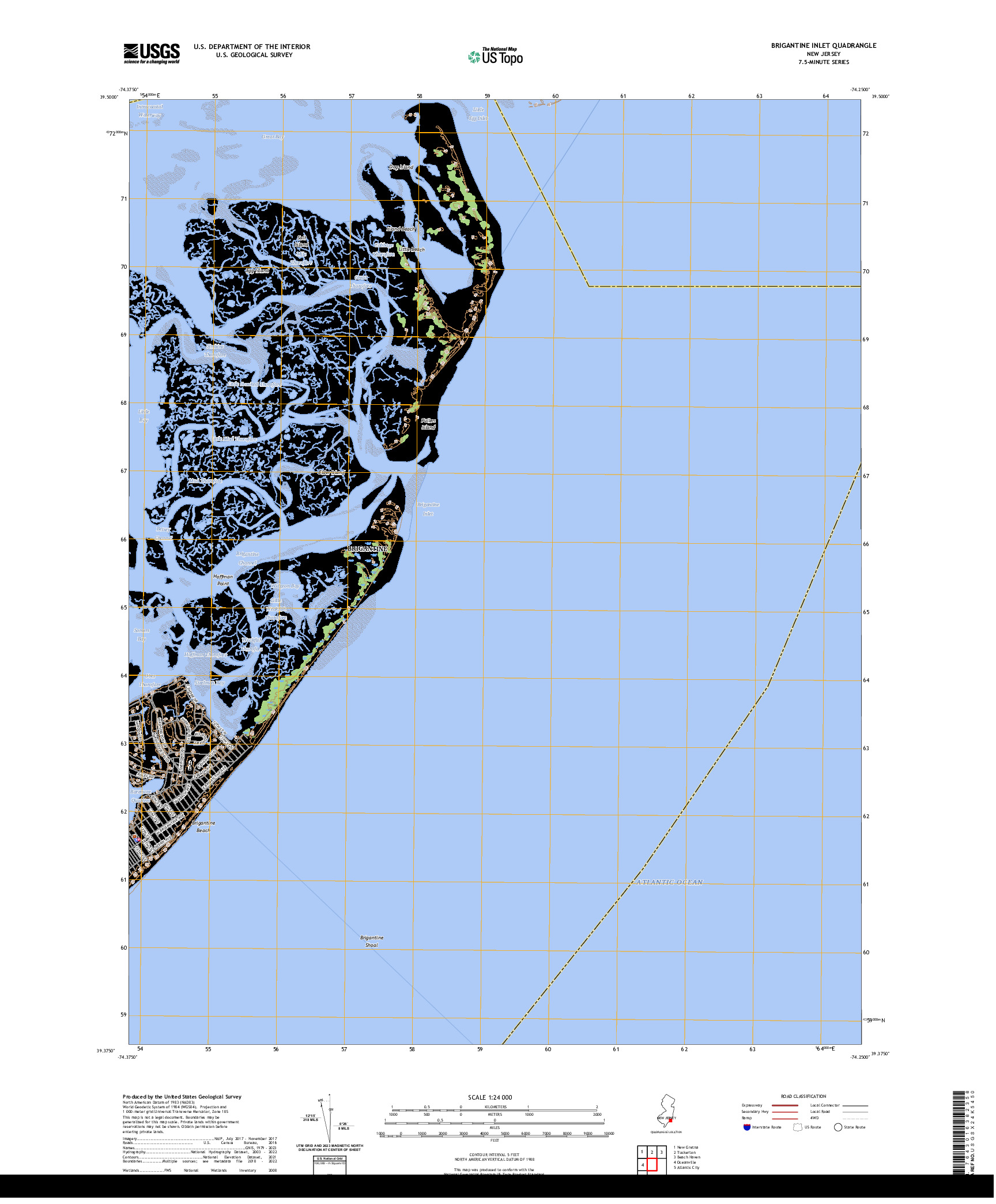 US TOPO 7.5-MINUTE MAP FOR BRIGANTINE INLET, NJ