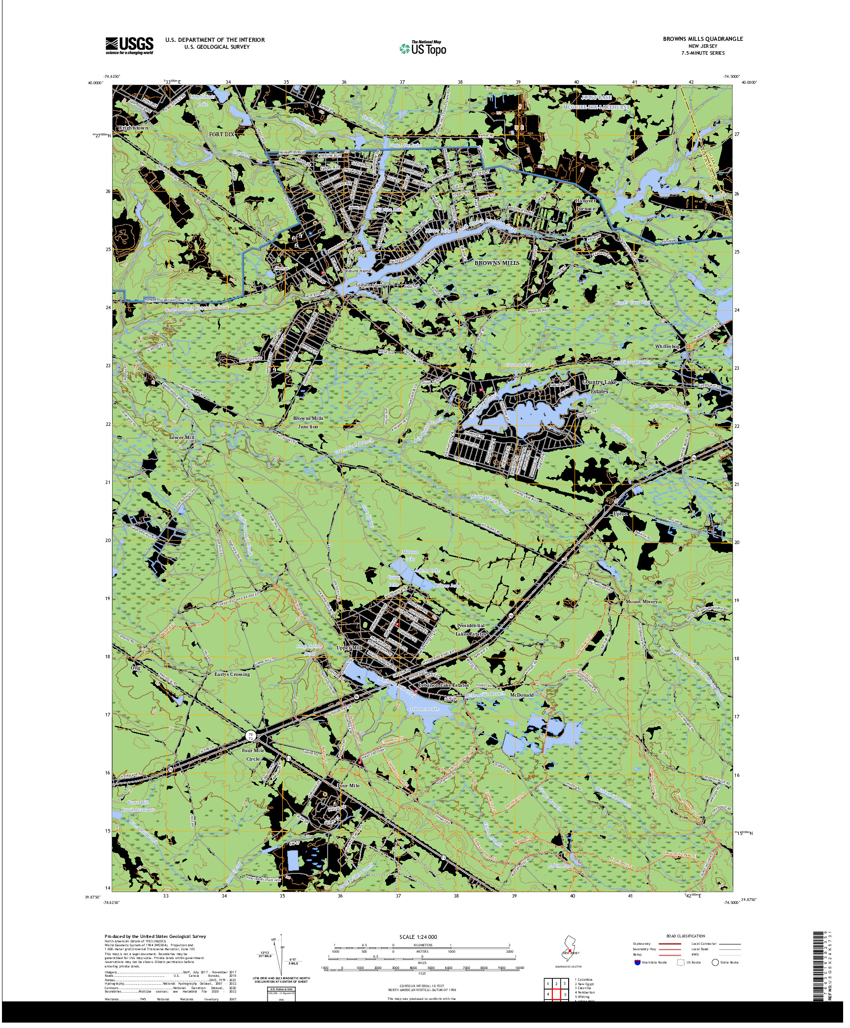 US TOPO 7.5-MINUTE MAP FOR BROWNS MILLS, NJ