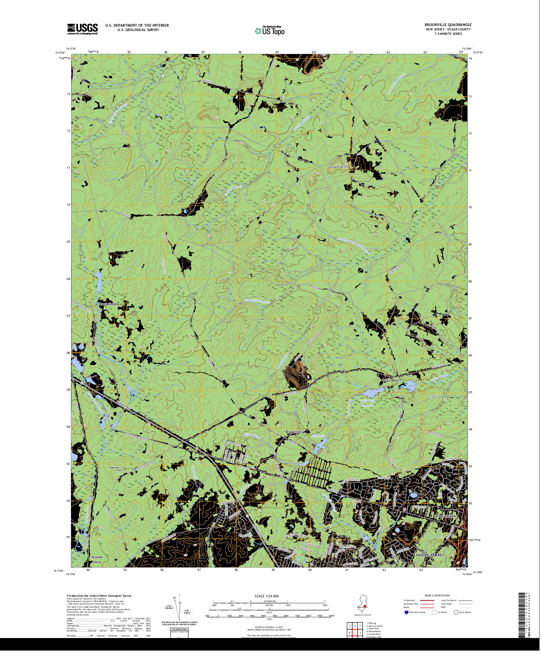 US TOPO 7.5-MINUTE MAP FOR BROOKVILLE, NJ