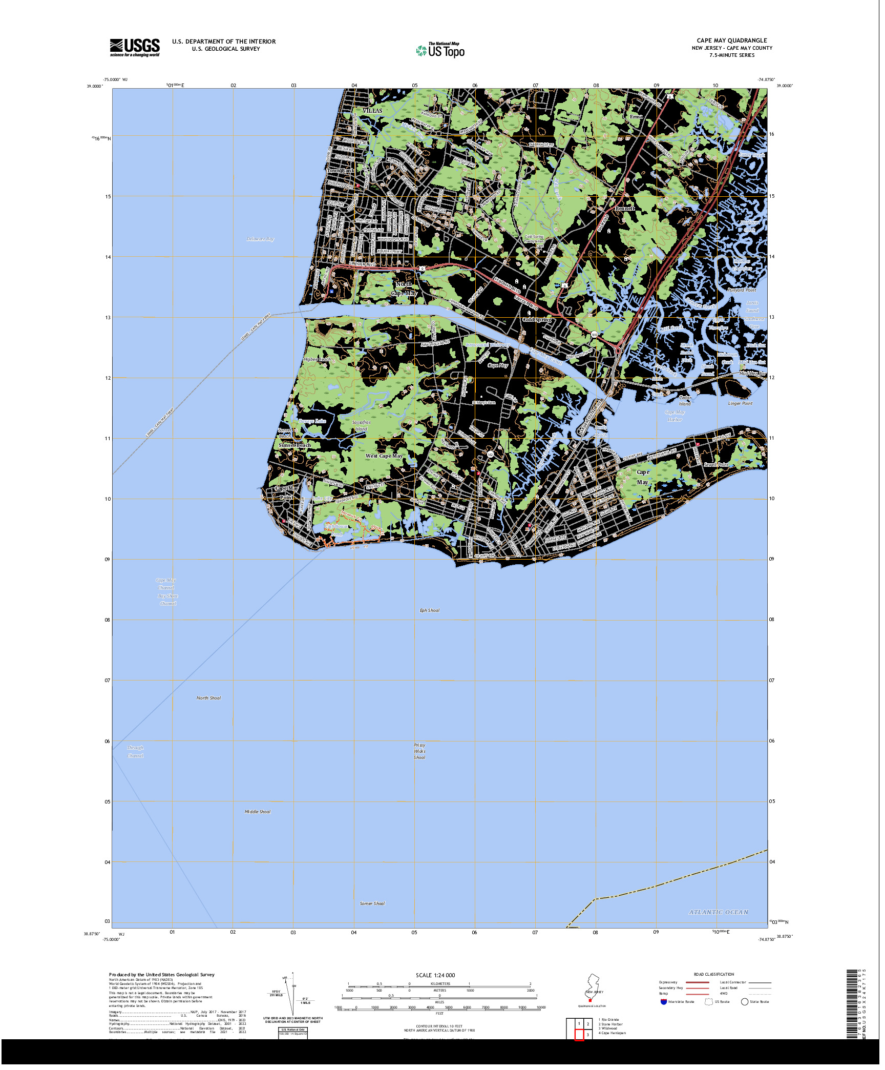 US TOPO 7.5-MINUTE MAP FOR CAPE MAY, NJ