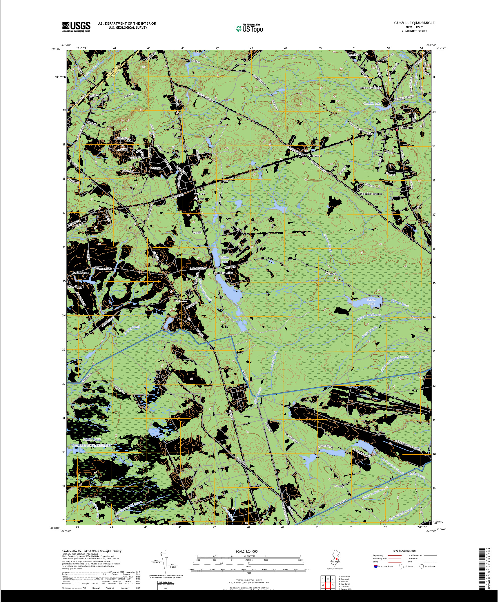 US TOPO 7.5-MINUTE MAP FOR CASSVILLE, NJ