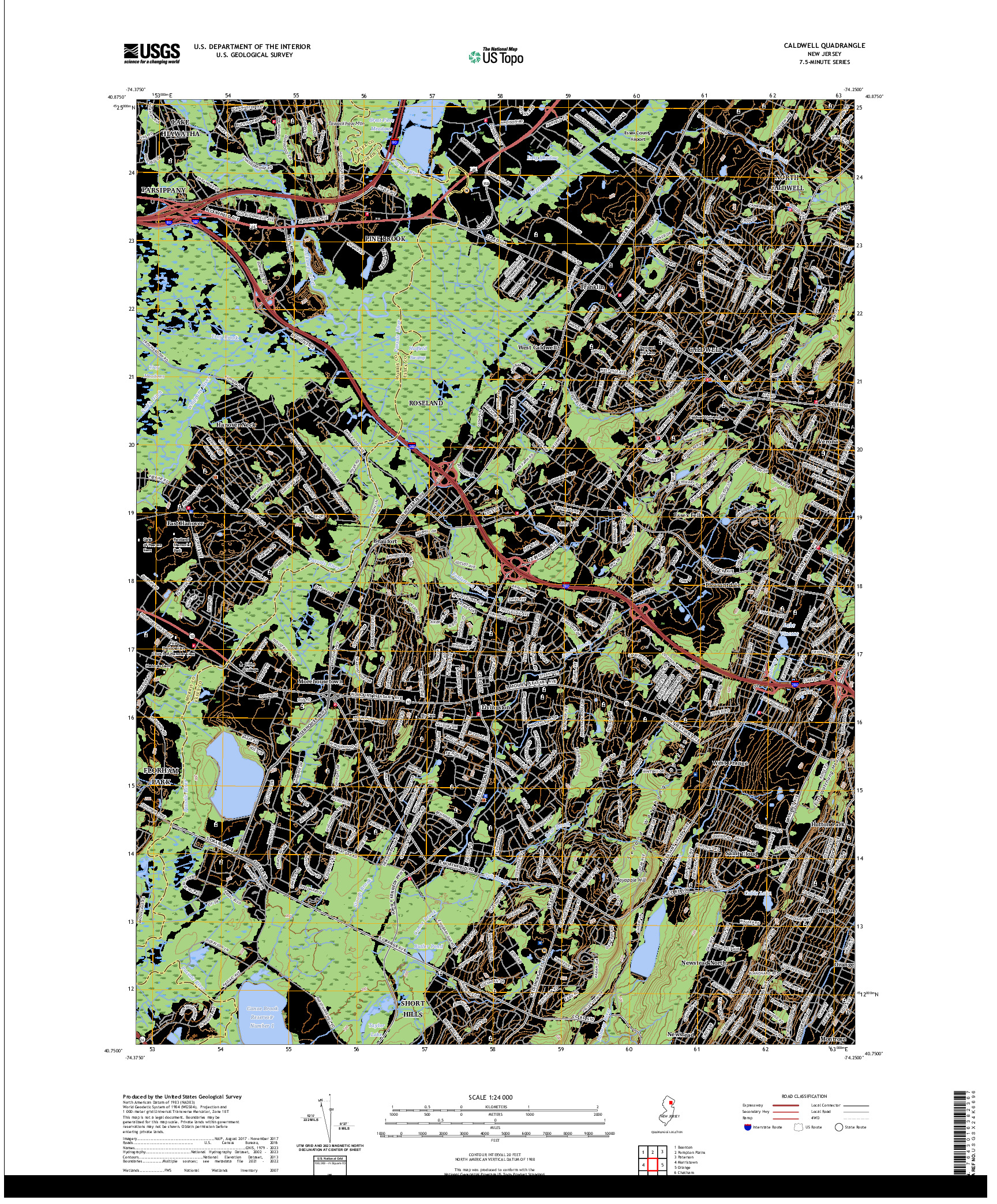 US TOPO 7.5-MINUTE MAP FOR CALDWELL, NJ