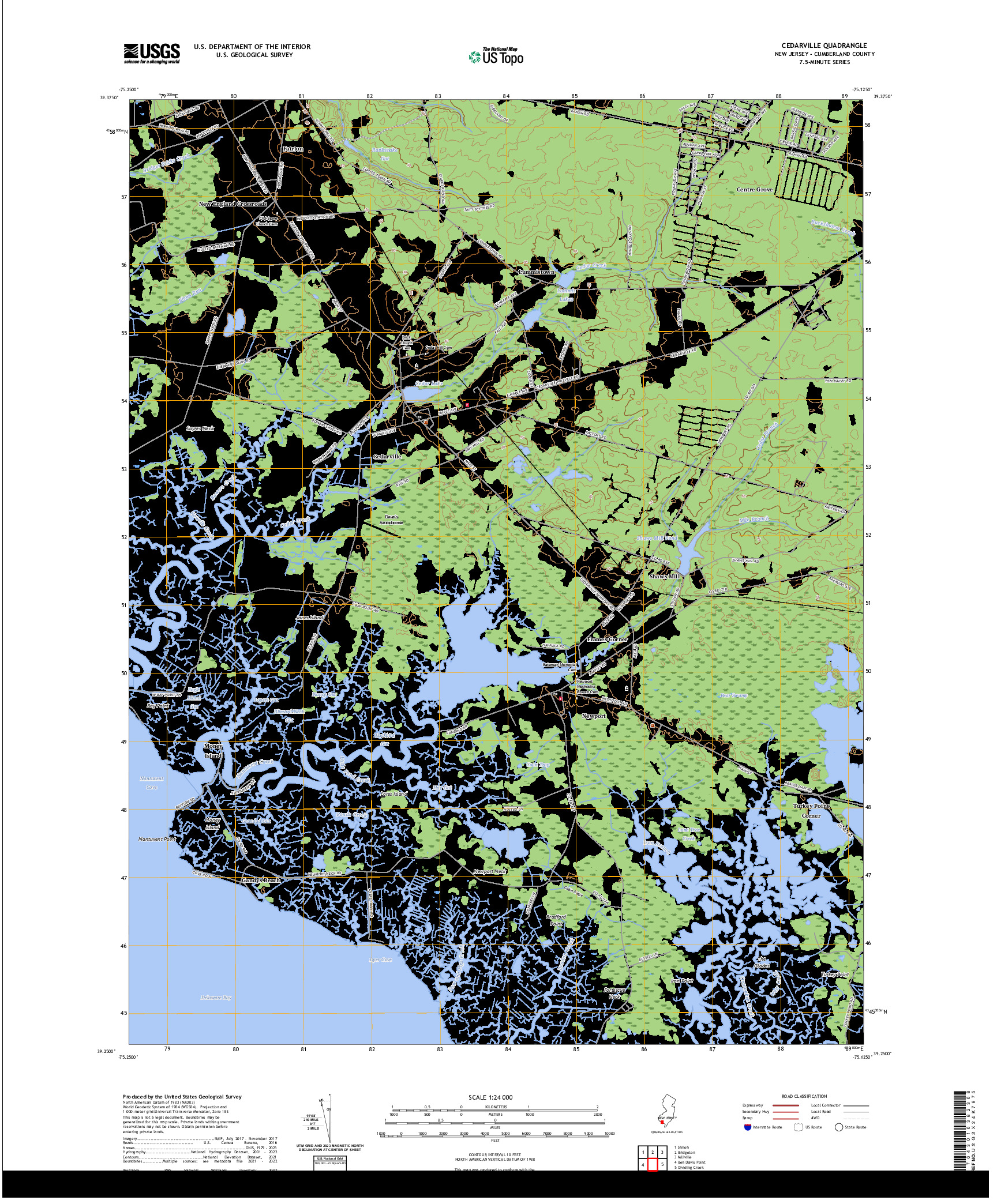 US TOPO 7.5-MINUTE MAP FOR CEDARVILLE, NJ