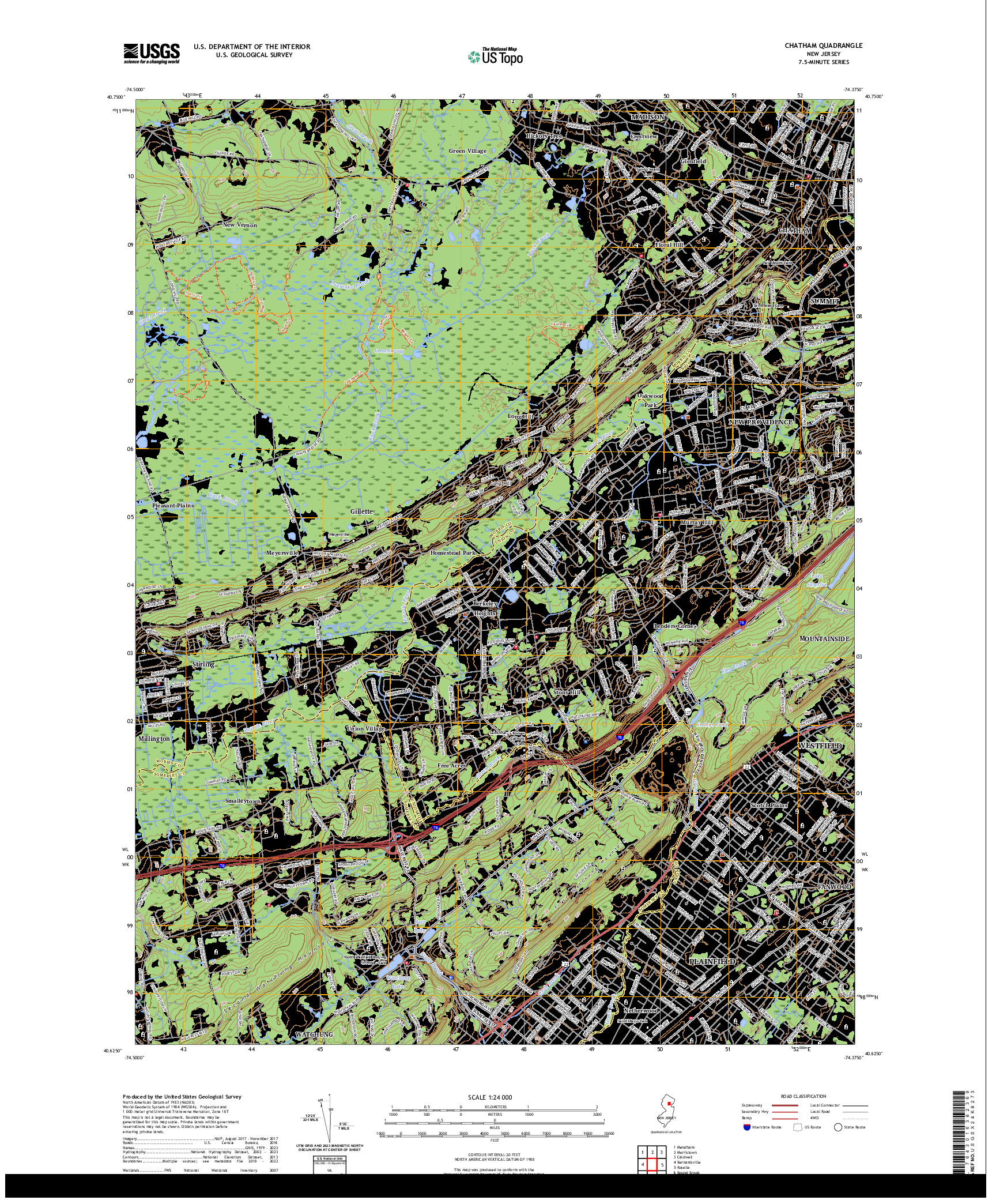 US TOPO 7.5-MINUTE MAP FOR CHATHAM, NJ