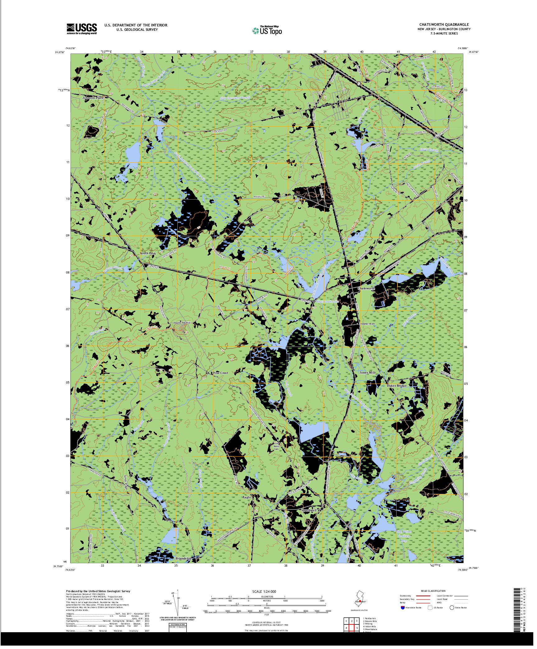 US TOPO 7.5-MINUTE MAP FOR CHATSWORTH, NJ