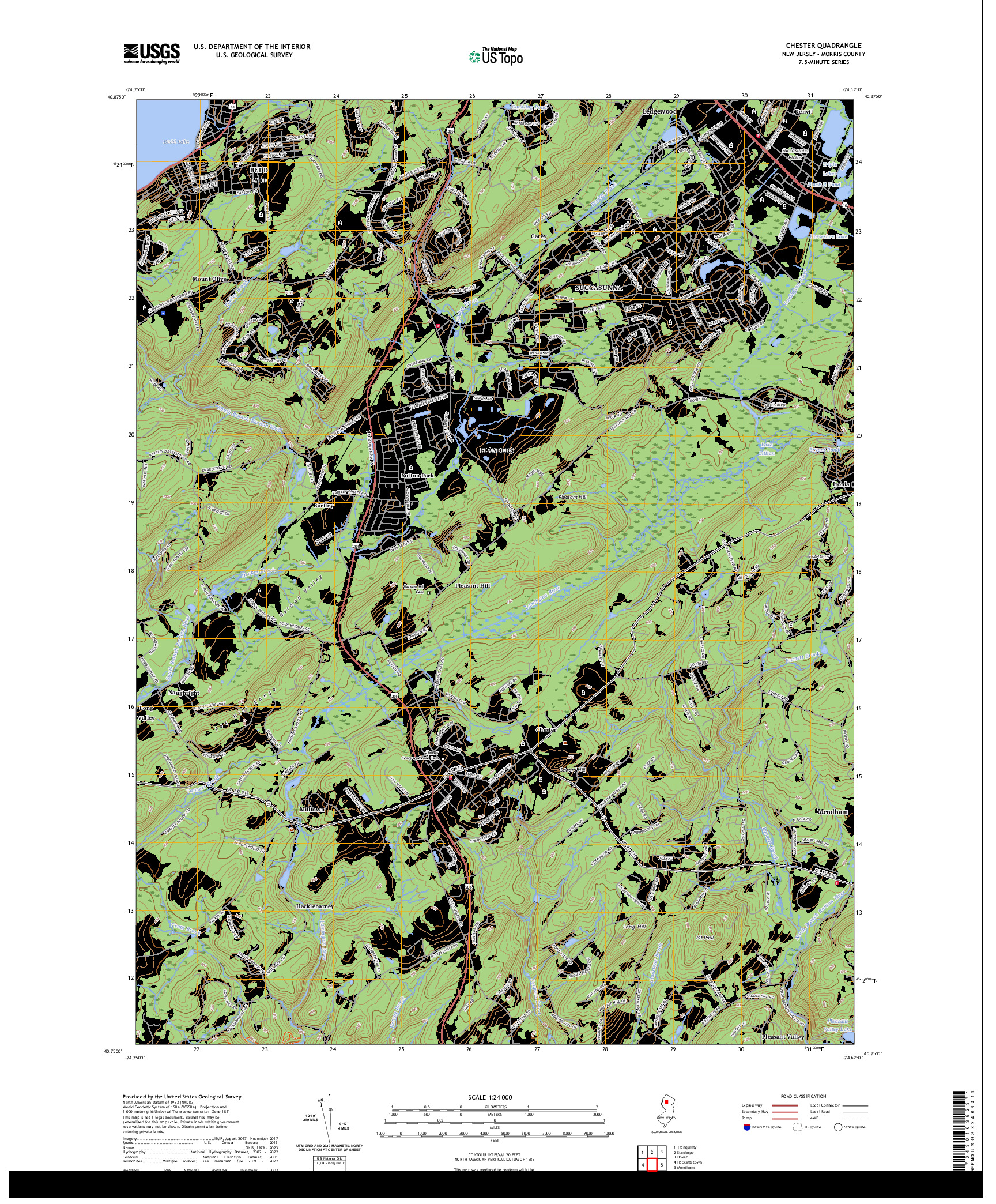 US TOPO 7.5-MINUTE MAP FOR CHESTER, NJ