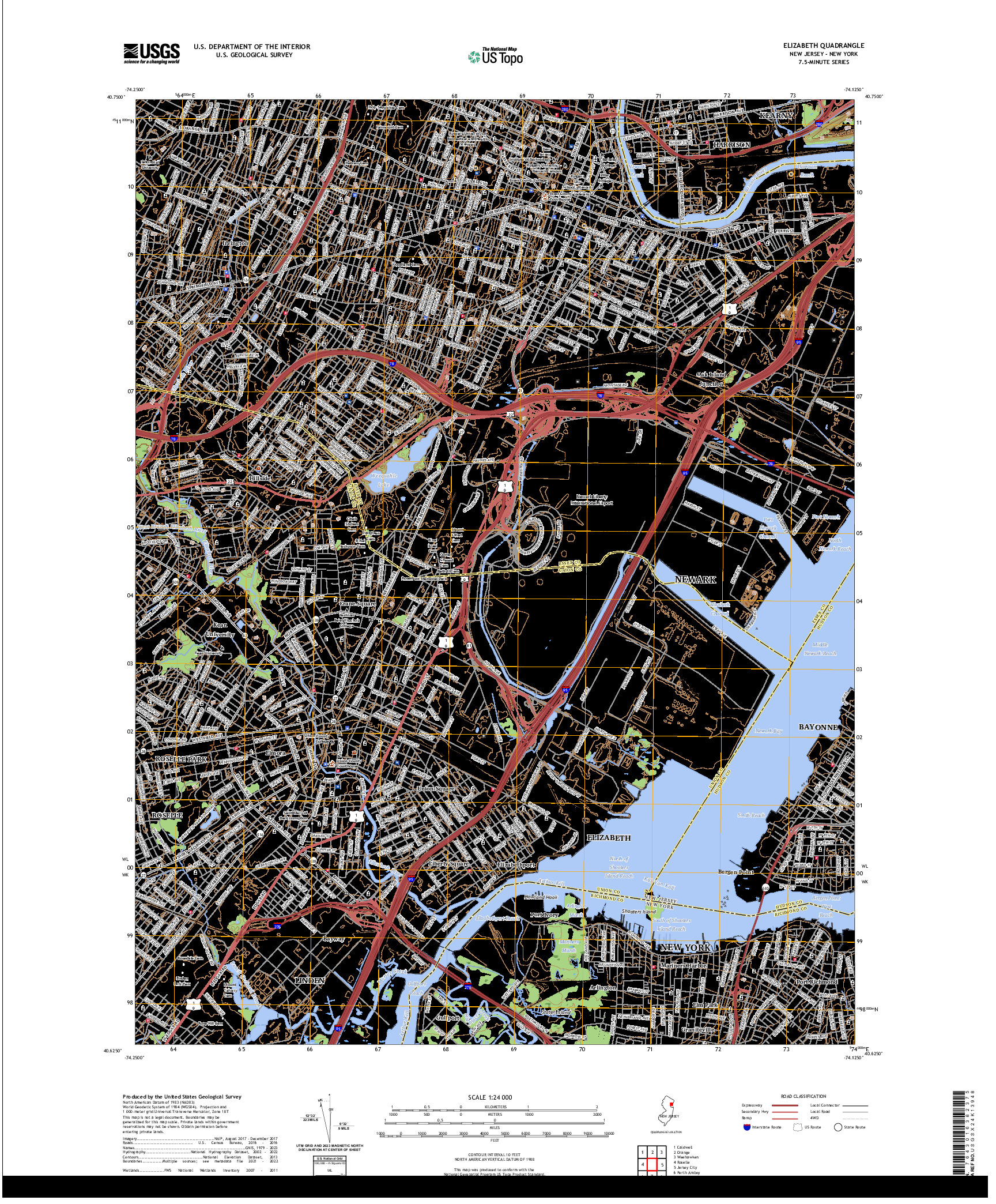 US TOPO 7.5-MINUTE MAP FOR ELIZABETH, NJ,NY