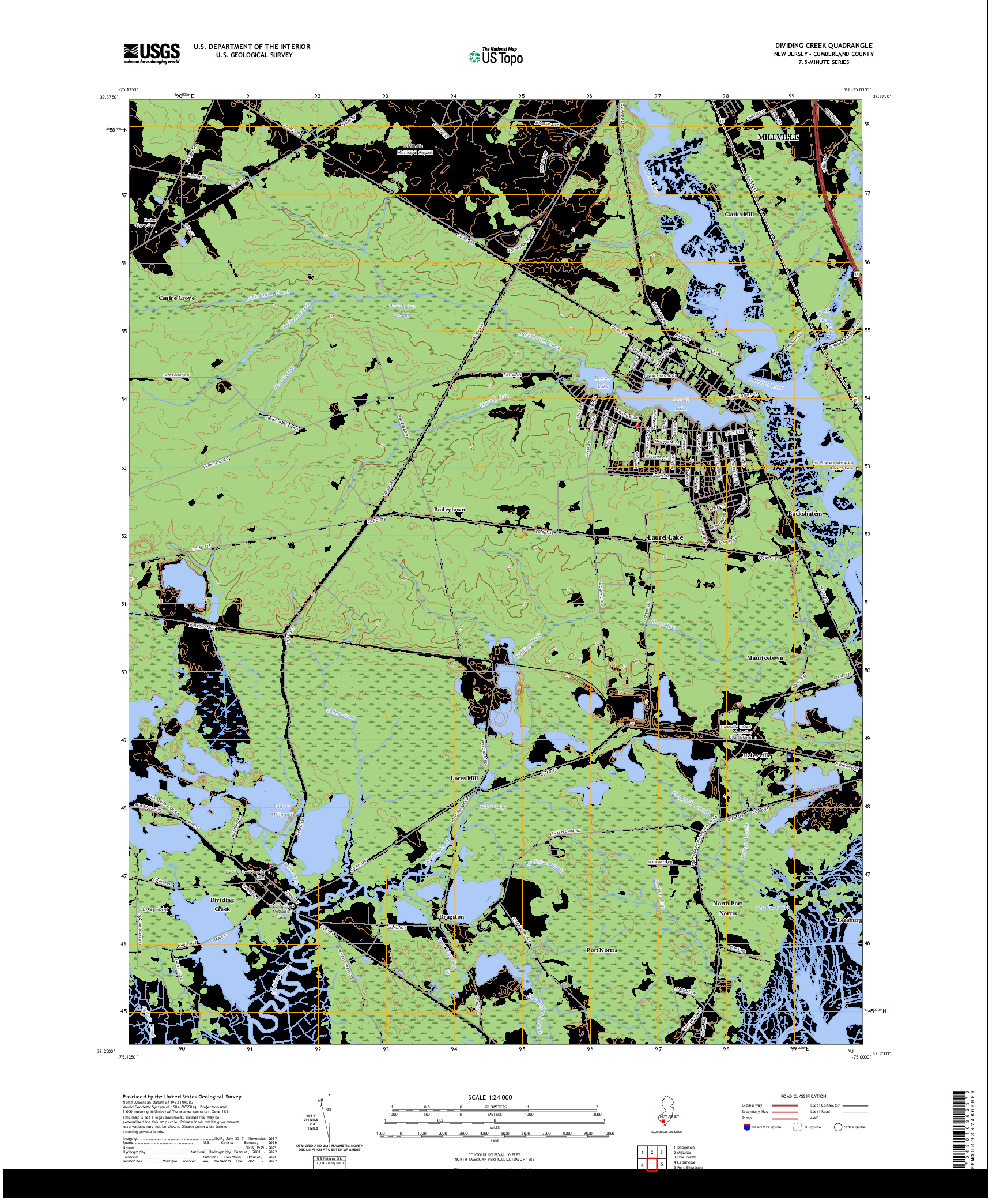 US TOPO 7.5-MINUTE MAP FOR DIVIDING CREEK, NJ