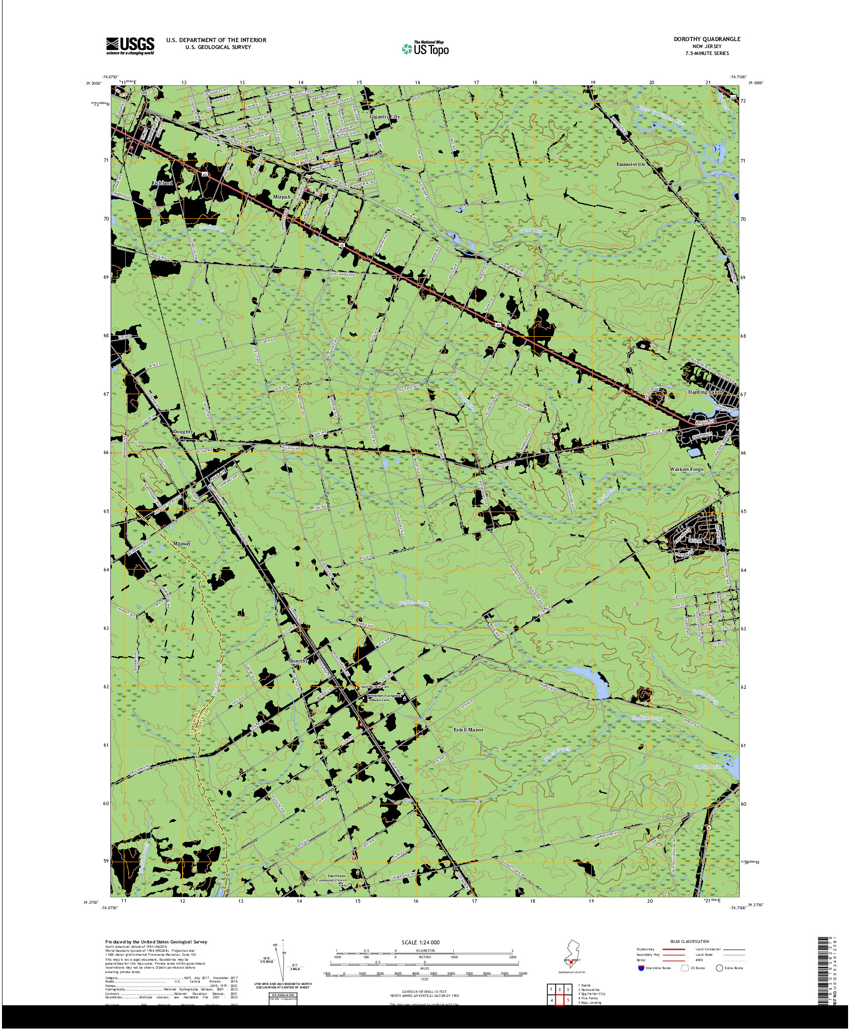 US TOPO 7.5-MINUTE MAP FOR DOROTHY, NJ