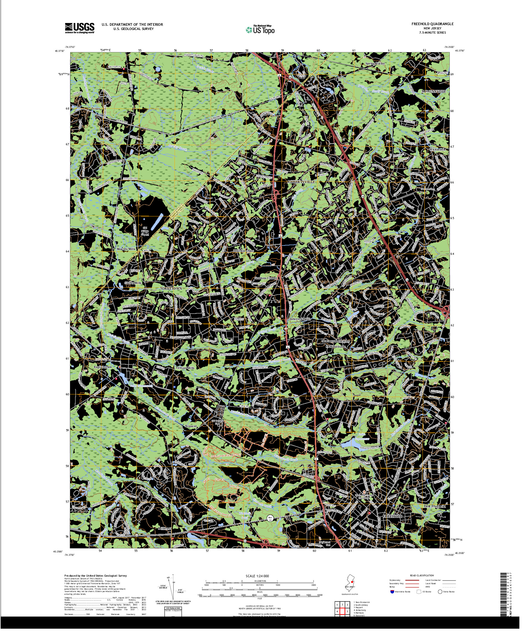 US TOPO 7.5-MINUTE MAP FOR FREEHOLD, NJ