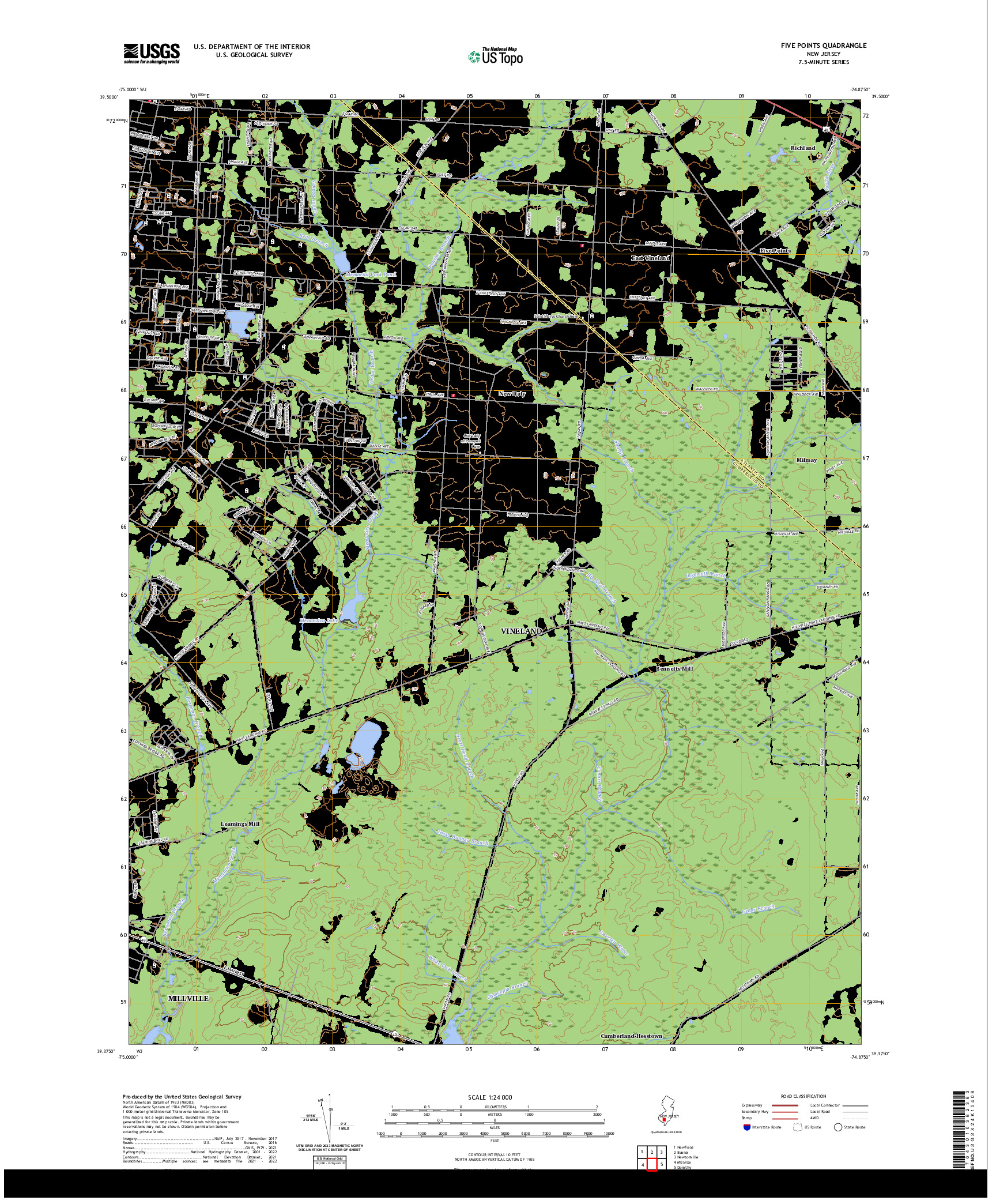 US TOPO 7.5-MINUTE MAP FOR FIVE POINTS, NJ