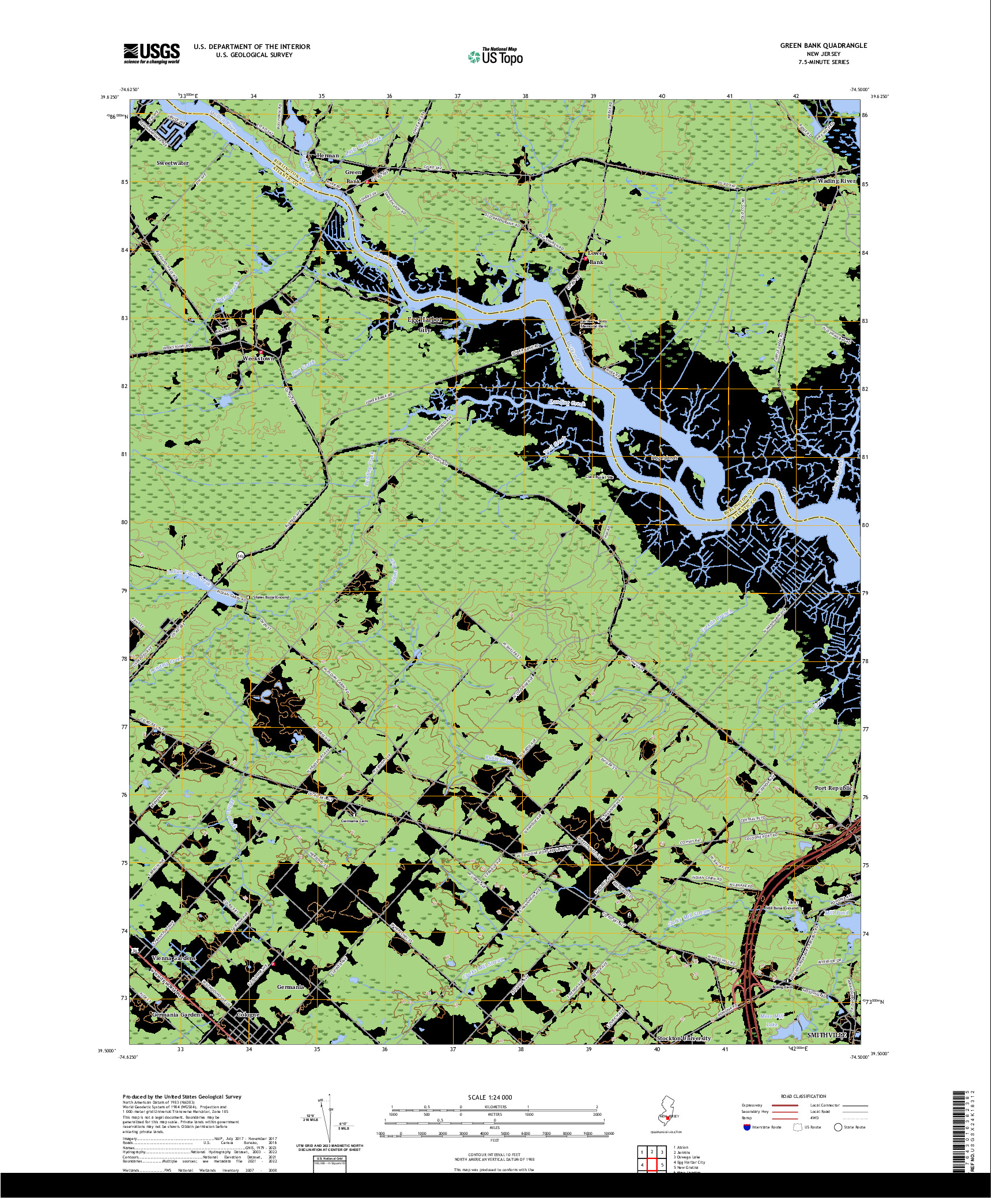 US TOPO 7.5-MINUTE MAP FOR GREEN BANK, NJ