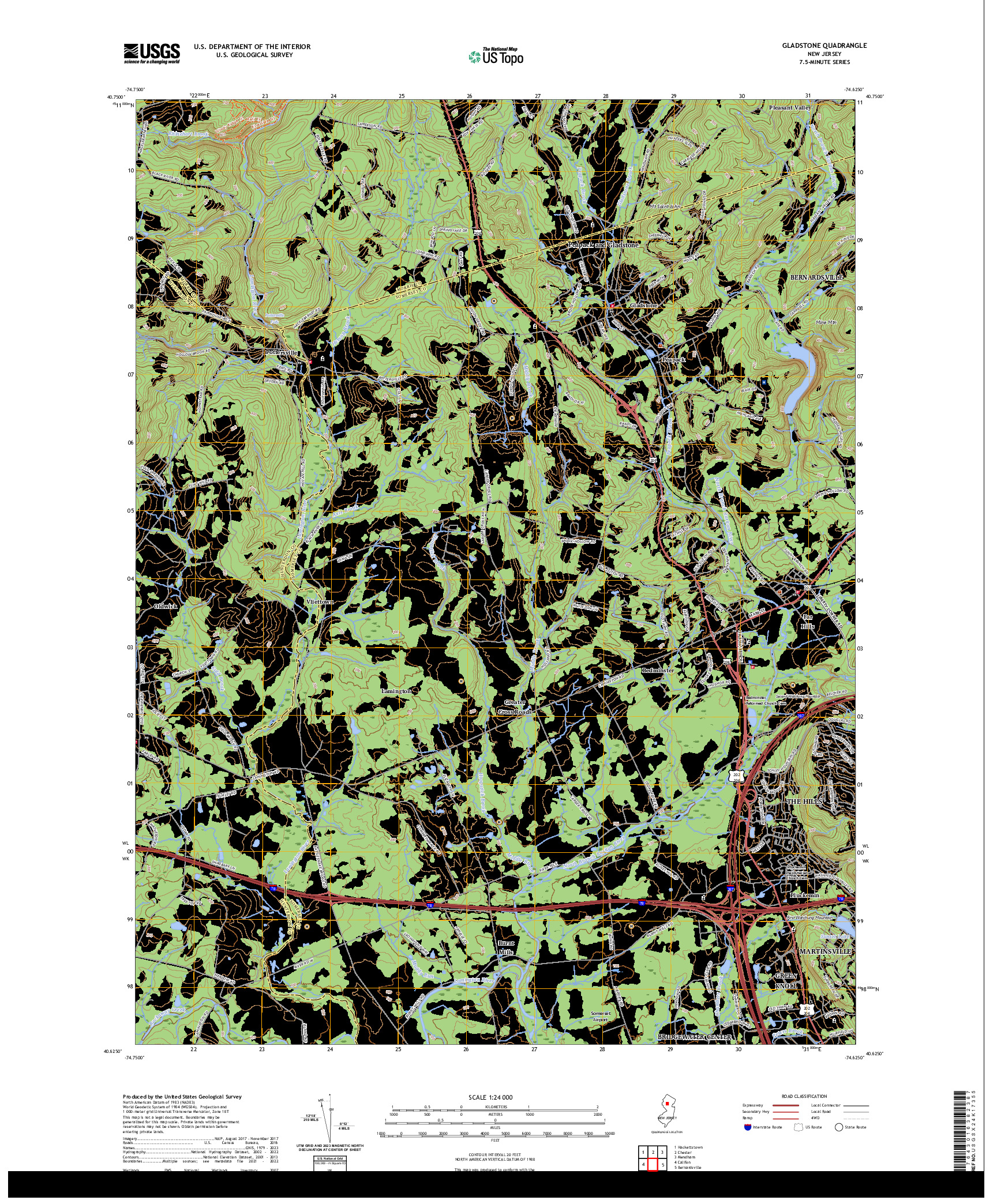 US TOPO 7.5-MINUTE MAP FOR GLADSTONE, NJ