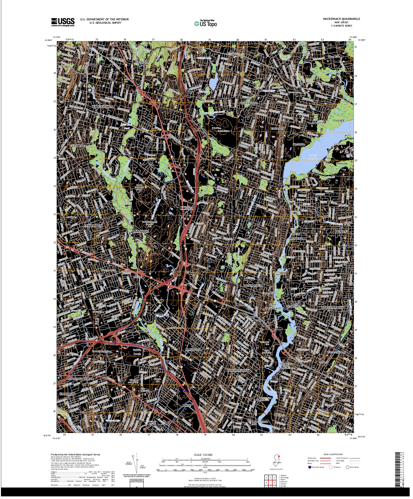 US TOPO 7.5-MINUTE MAP FOR HACKENSACK, NJ