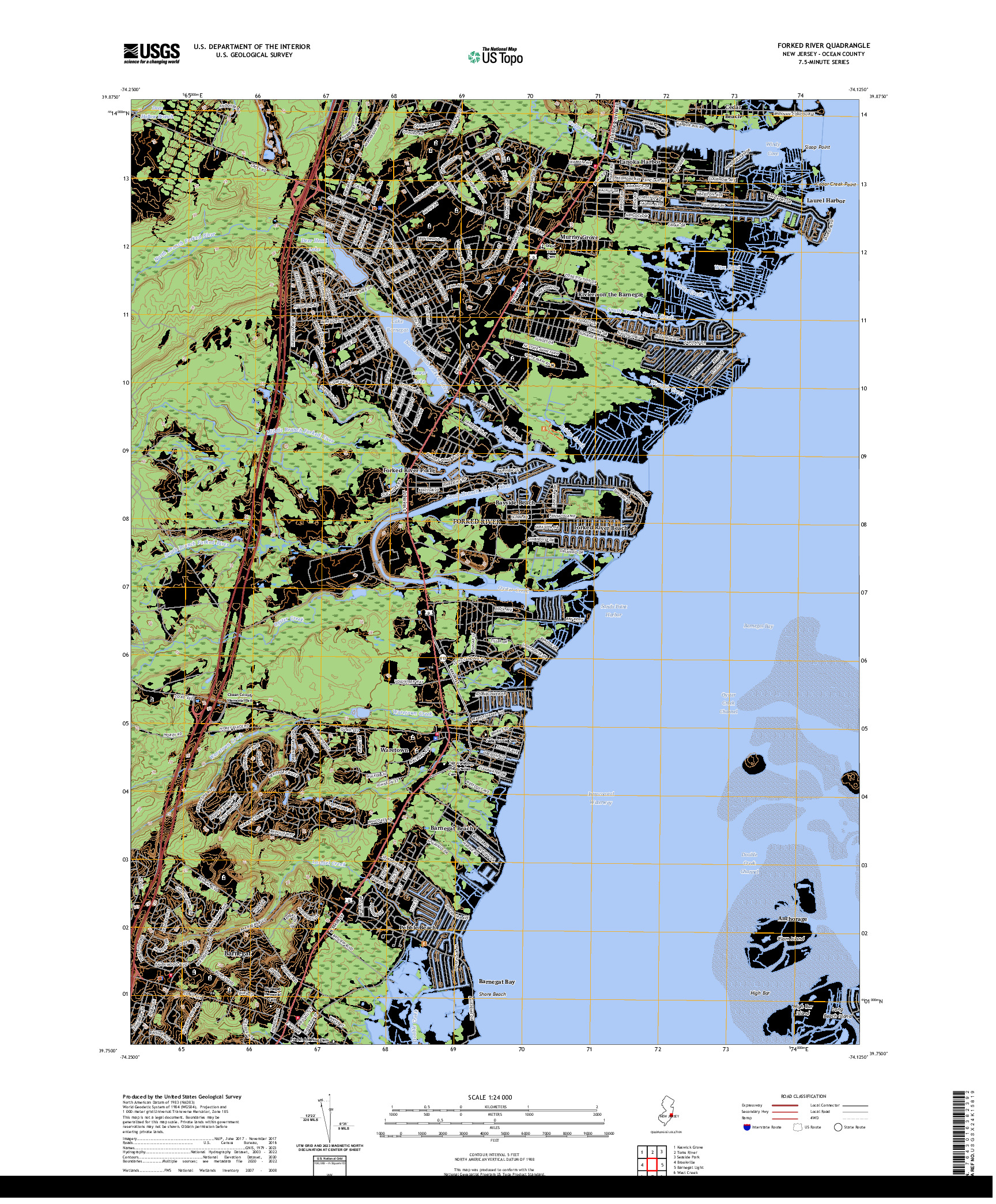 US TOPO 7.5-MINUTE MAP FOR FORKED RIVER, NJ