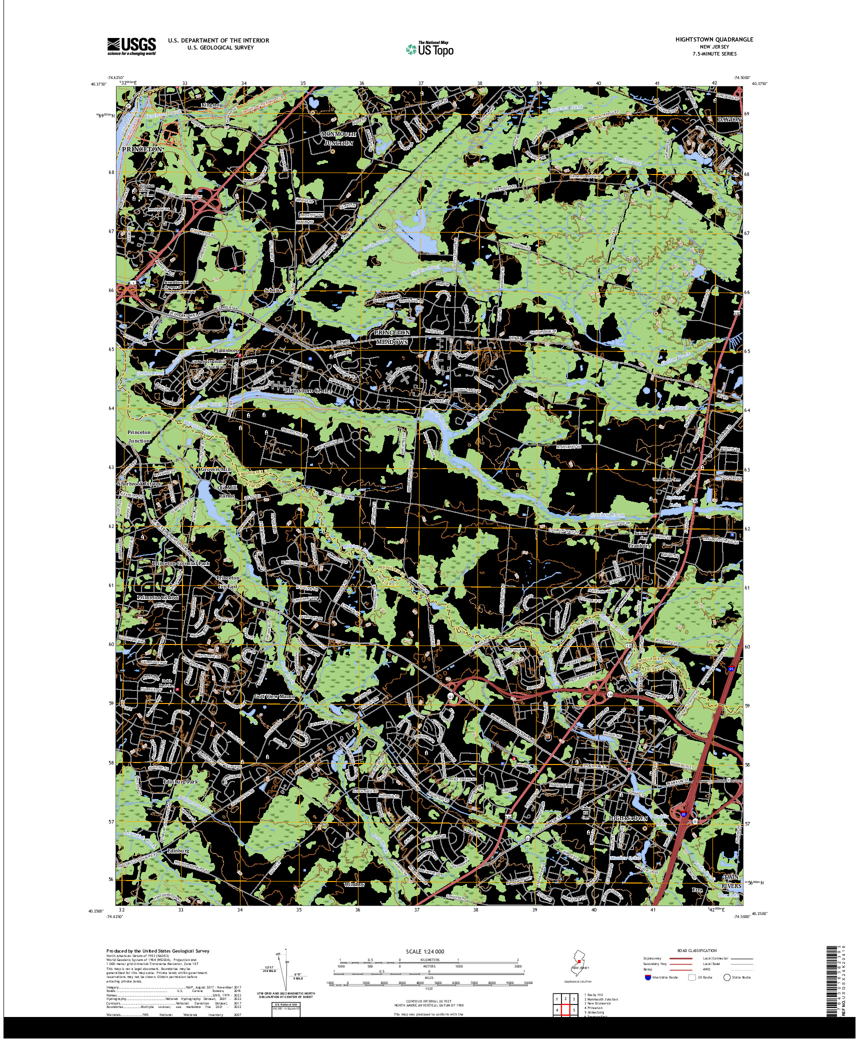 US TOPO 7.5-MINUTE MAP FOR HIGHTSTOWN, NJ