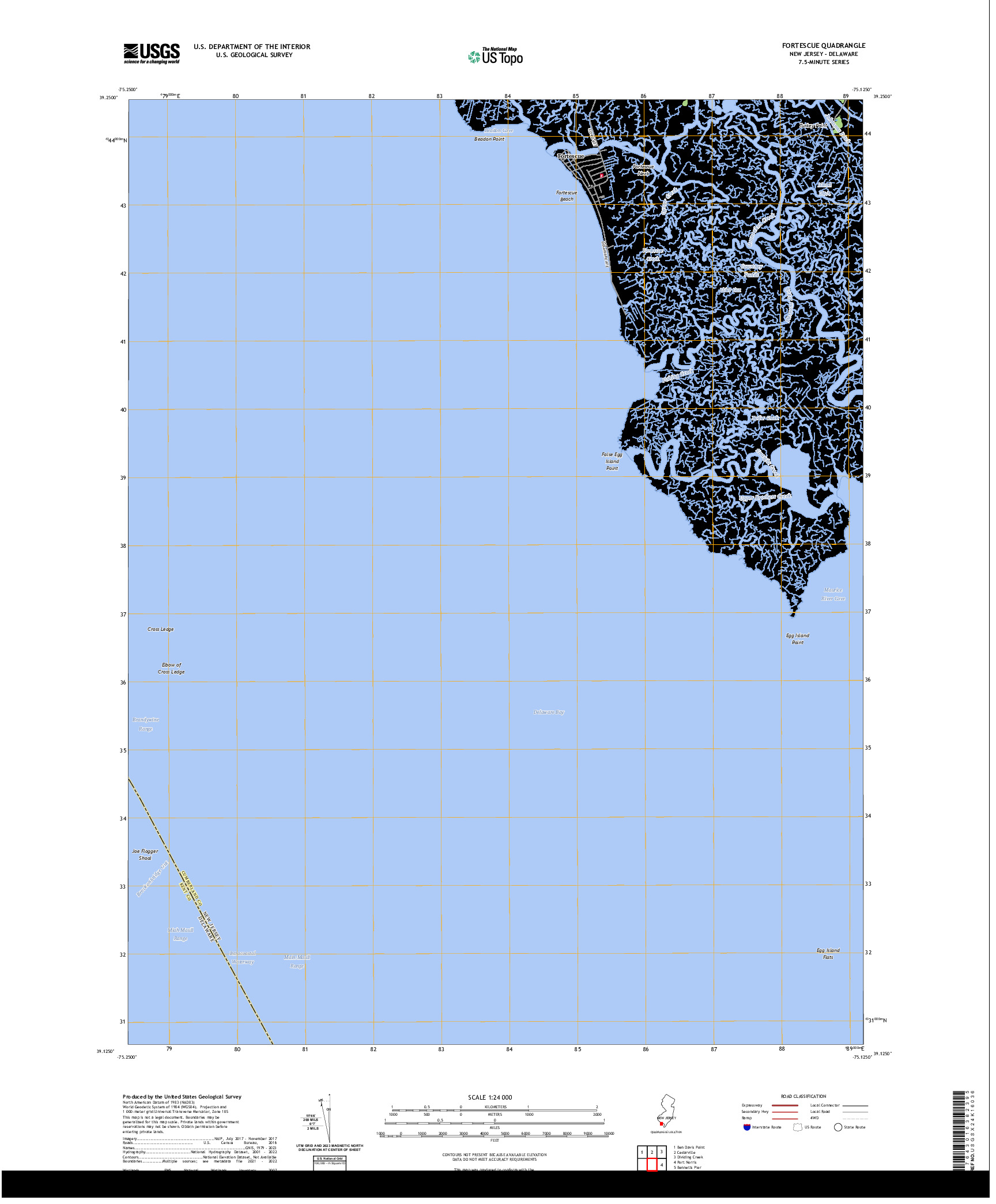 US TOPO 7.5-MINUTE MAP FOR FORTESCUE, NJ,DE