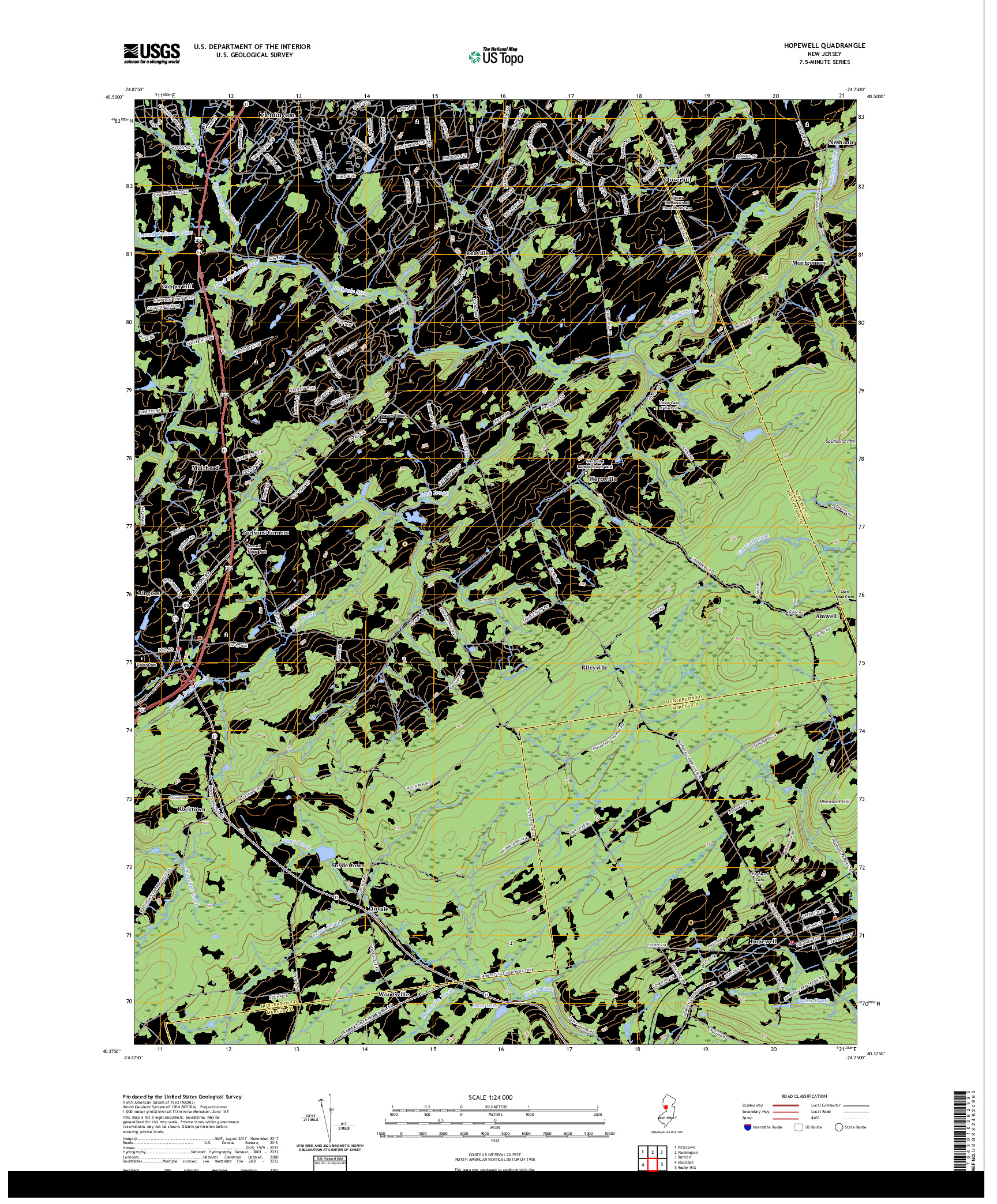 US TOPO 7.5-MINUTE MAP FOR HOPEWELL, NJ