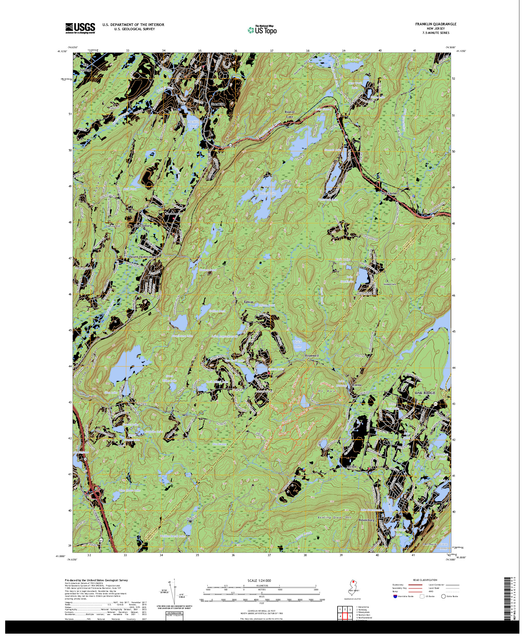 US TOPO 7.5-MINUTE MAP FOR FRANKLIN, NJ