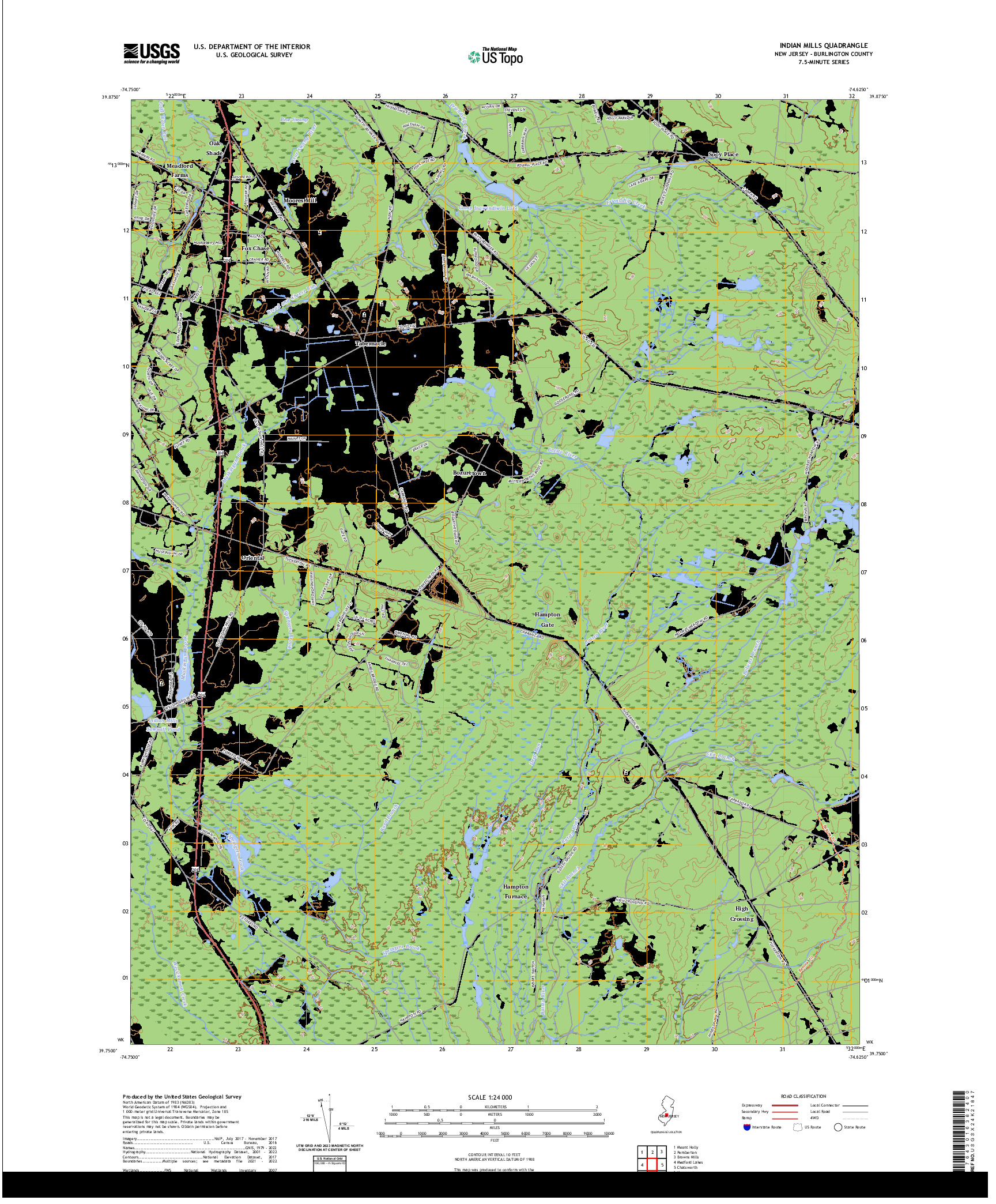 US TOPO 7.5-MINUTE MAP FOR INDIAN MILLS, NJ