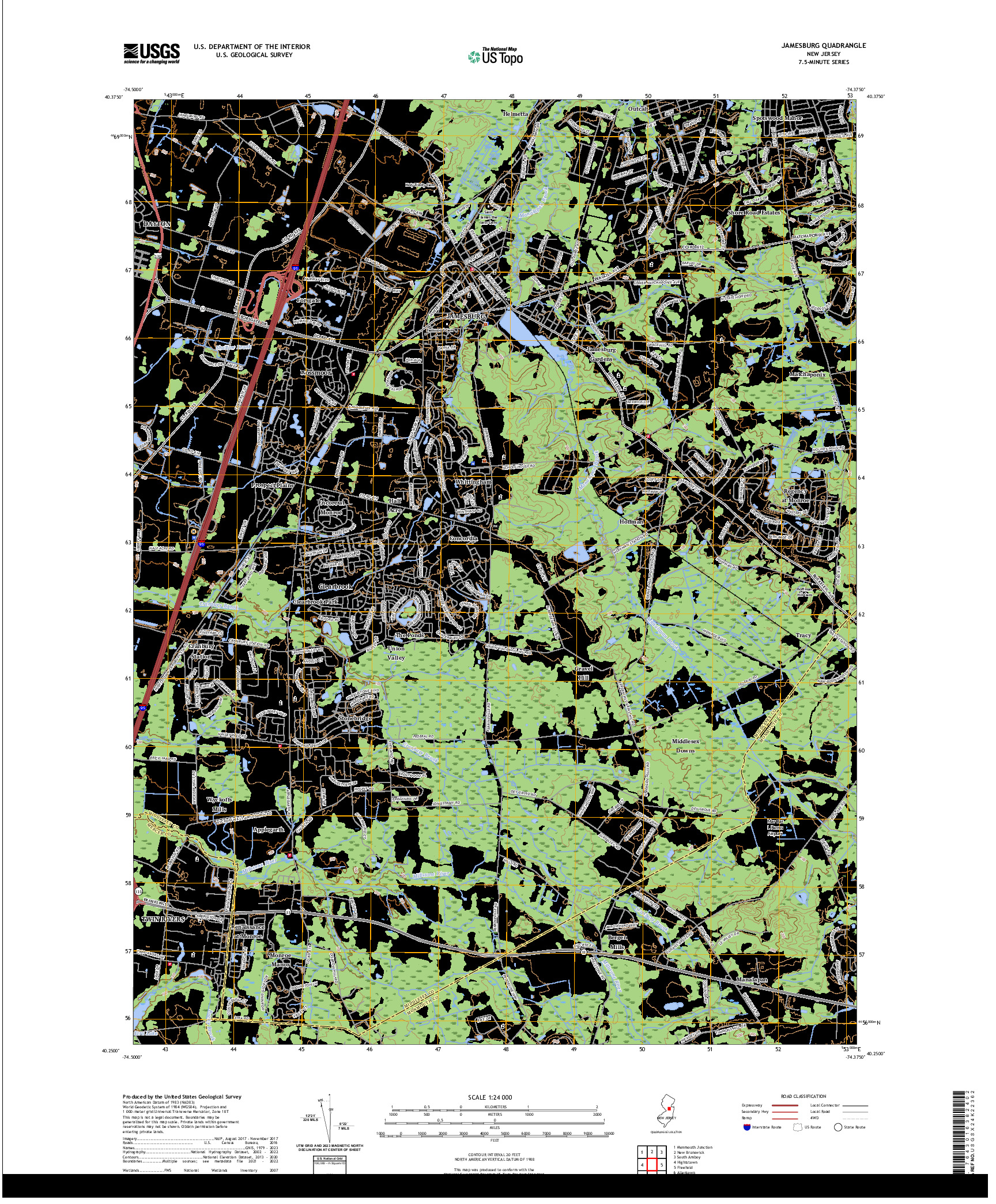 US TOPO 7.5-MINUTE MAP FOR JAMESBURG, NJ