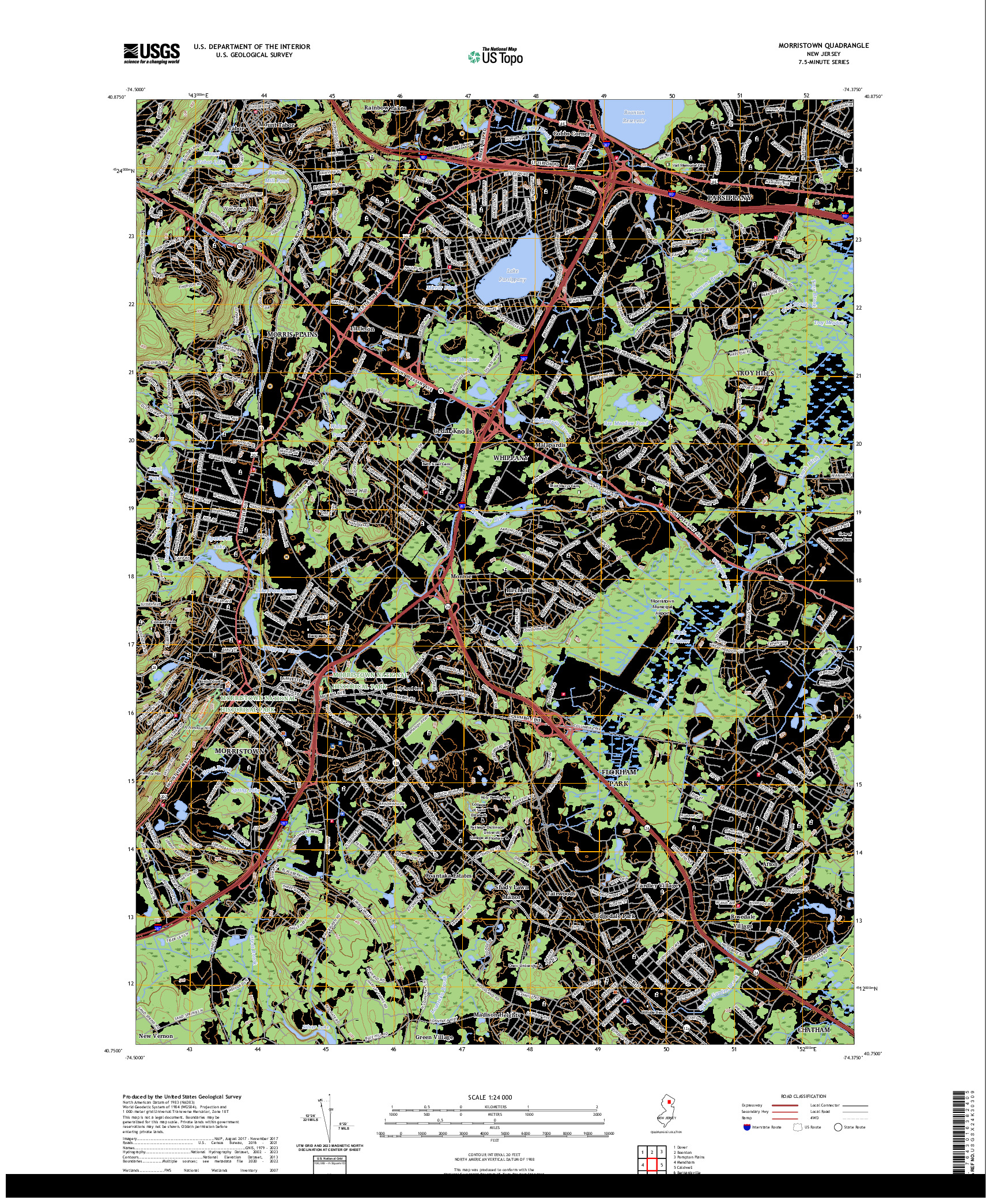 US TOPO 7.5-MINUTE MAP FOR MORRISTOWN, NJ