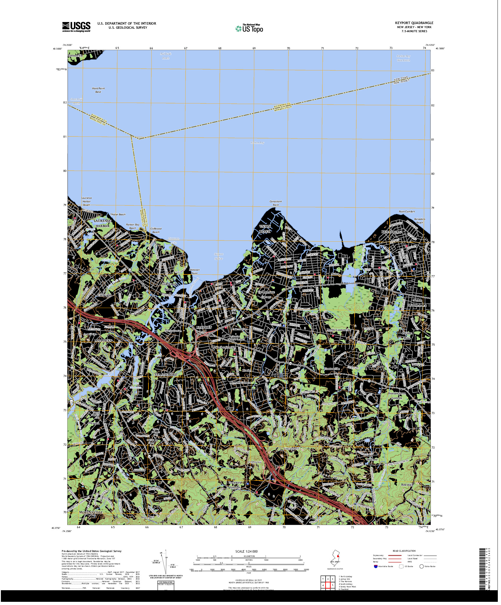 US TOPO 7.5-MINUTE MAP FOR KEYPORT, NJ,NY