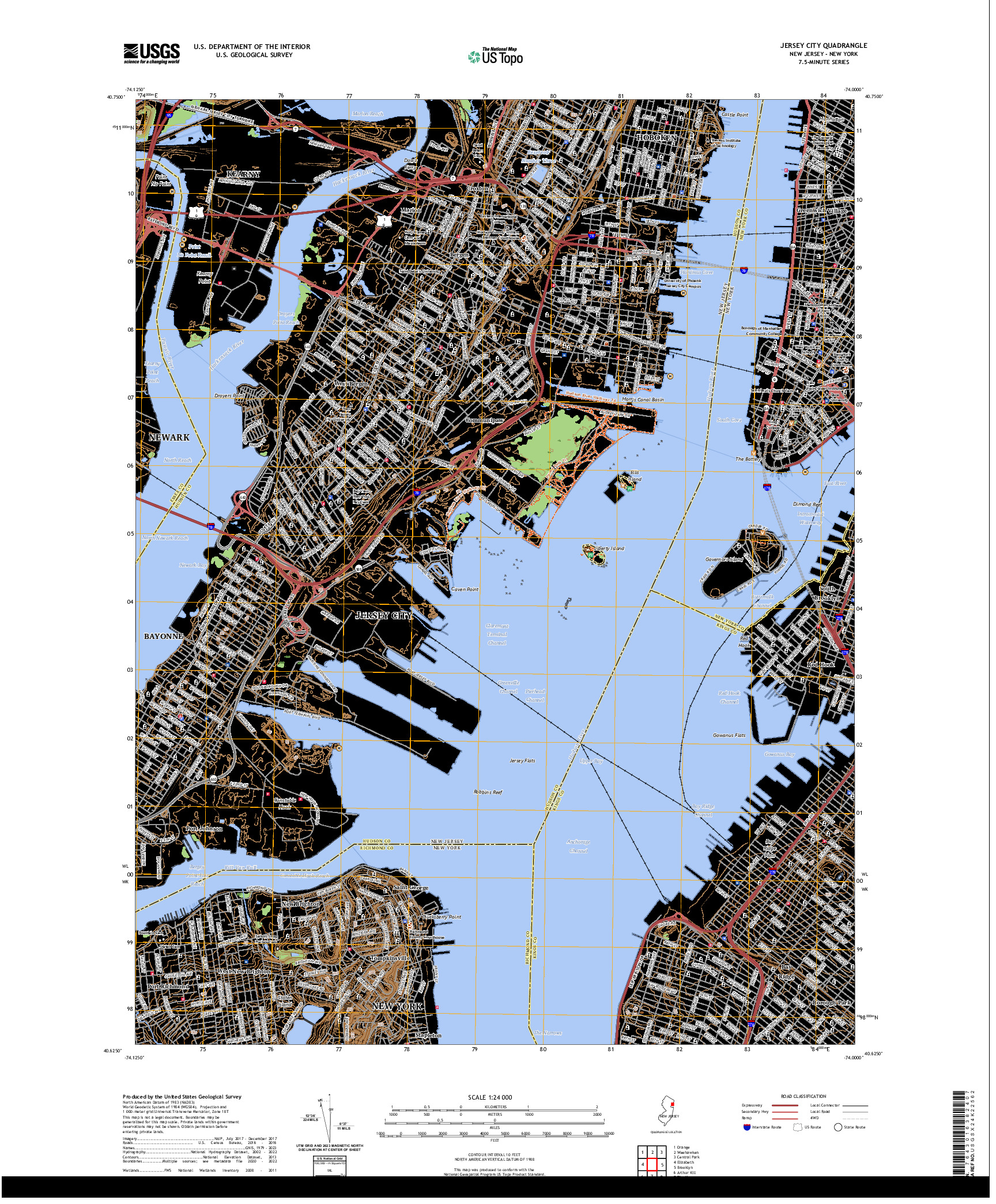 US TOPO 7.5-MINUTE MAP FOR JERSEY CITY, NJ,NY