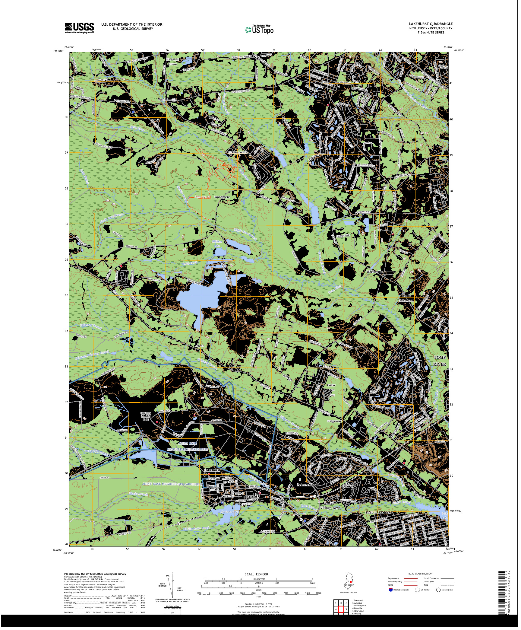 US TOPO 7.5-MINUTE MAP FOR LAKEHURST, NJ