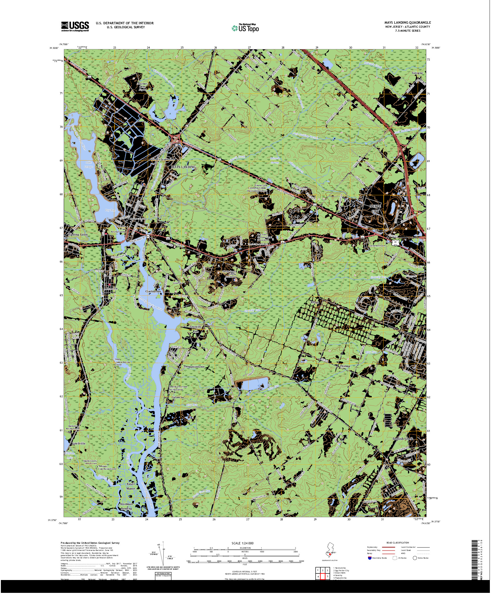 US TOPO 7.5-MINUTE MAP FOR MAYS LANDING, NJ