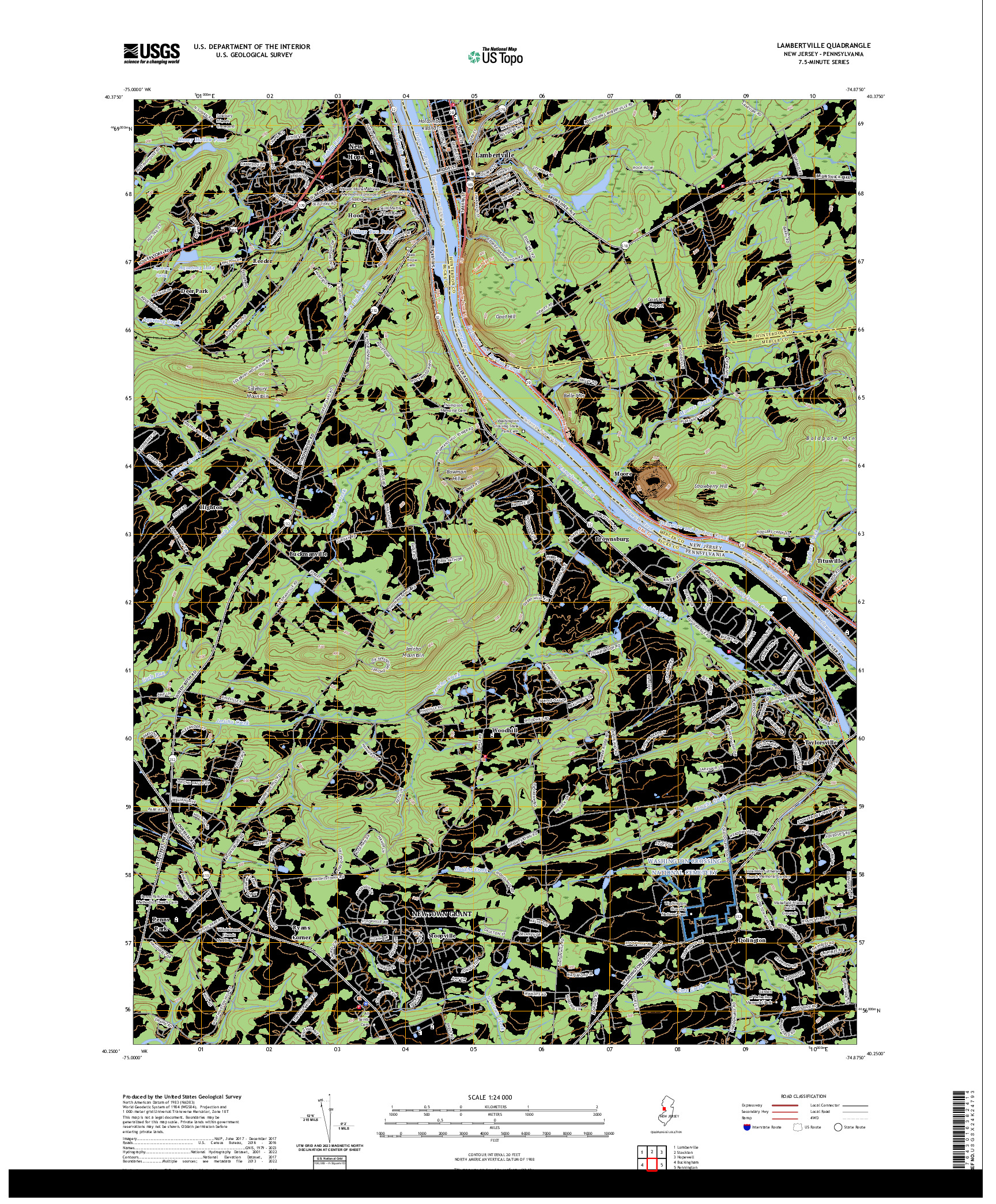 US TOPO 7.5-MINUTE MAP FOR LAMBERTVILLE, NJ,PA