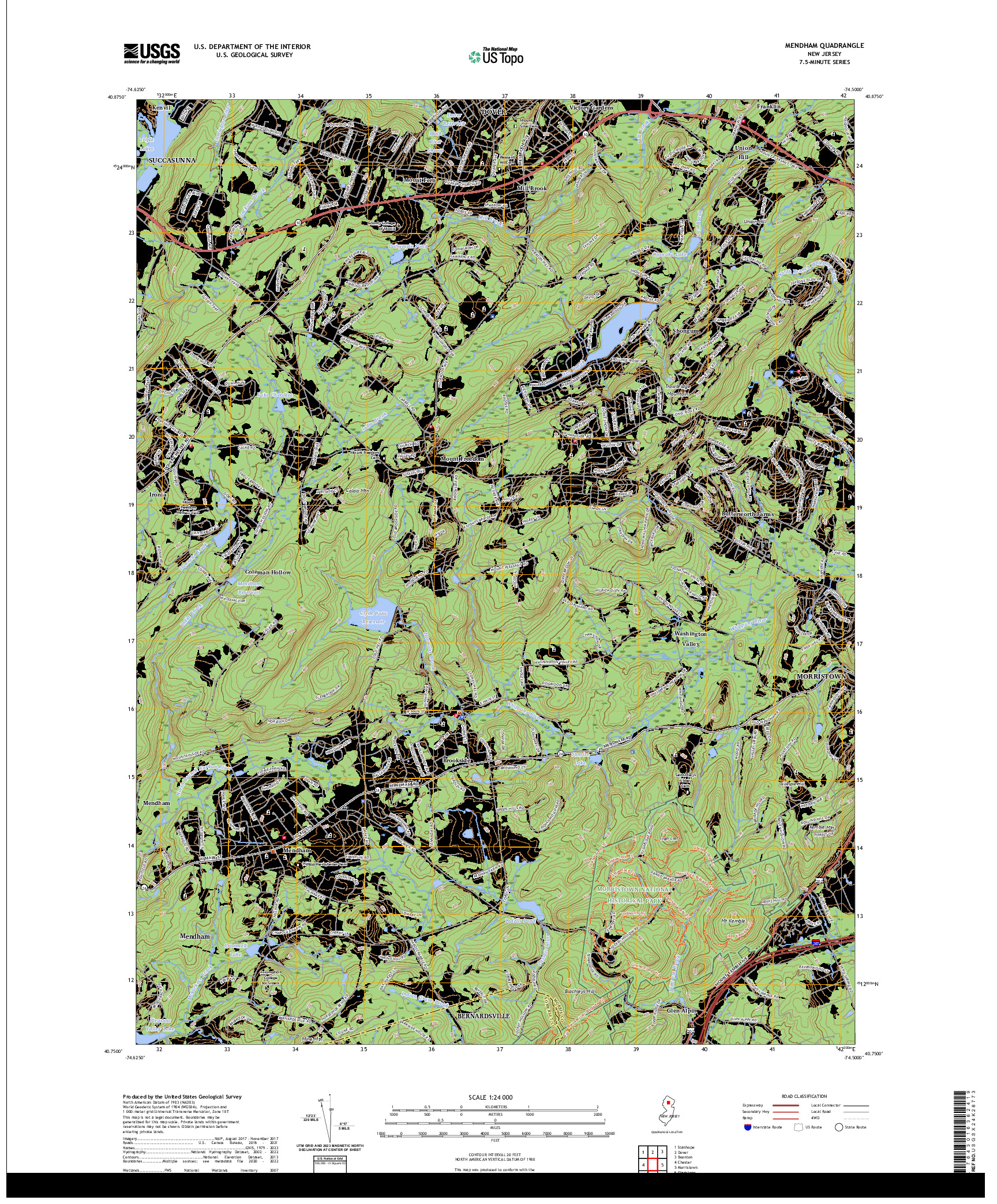 US TOPO 7.5-MINUTE MAP FOR MENDHAM, NJ