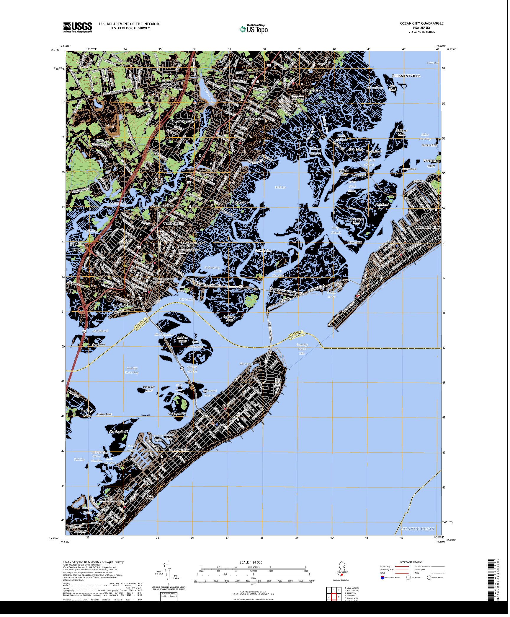 US TOPO 7.5-MINUTE MAP FOR OCEAN CITY, NJ