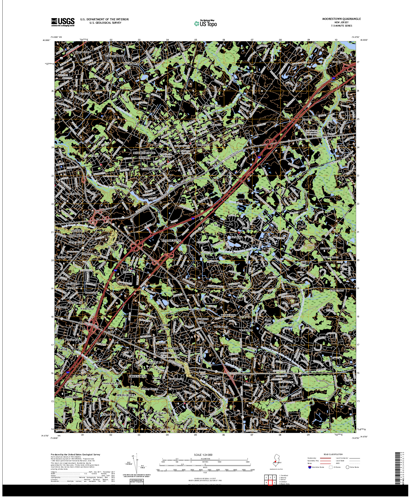 US TOPO 7.5-MINUTE MAP FOR MOORESTOWN, NJ