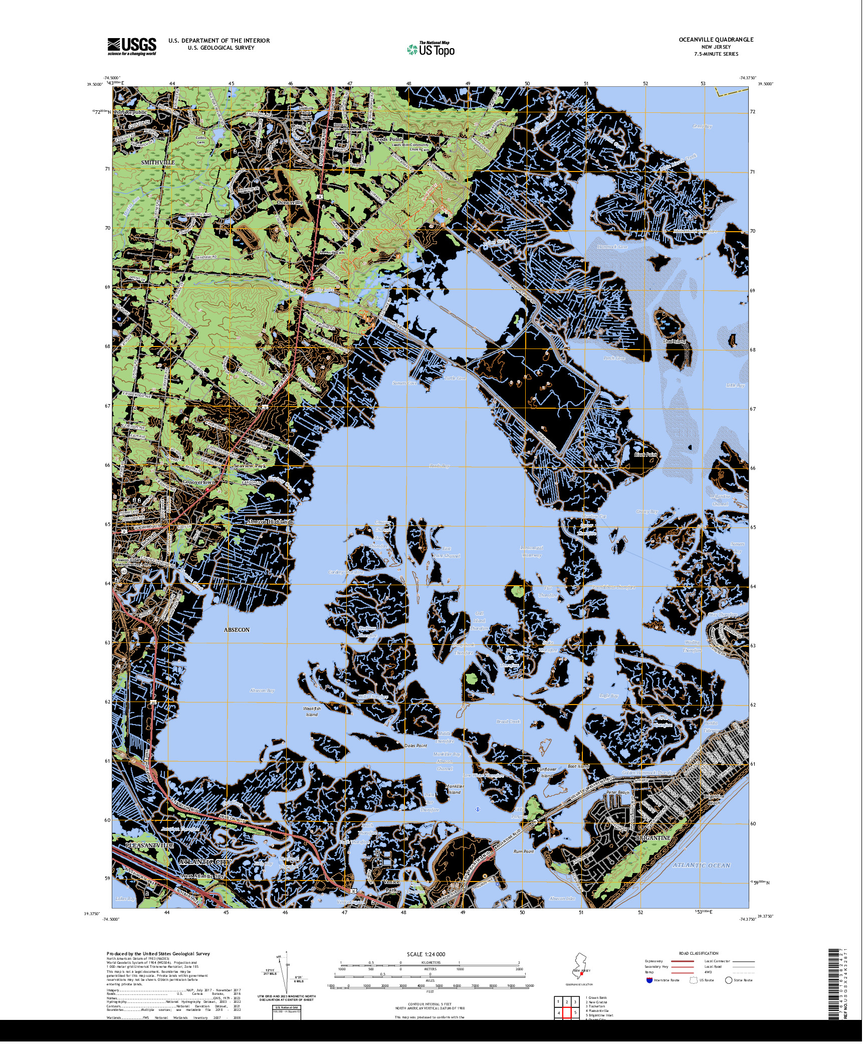 US TOPO 7.5-MINUTE MAP FOR OCEANVILLE, NJ