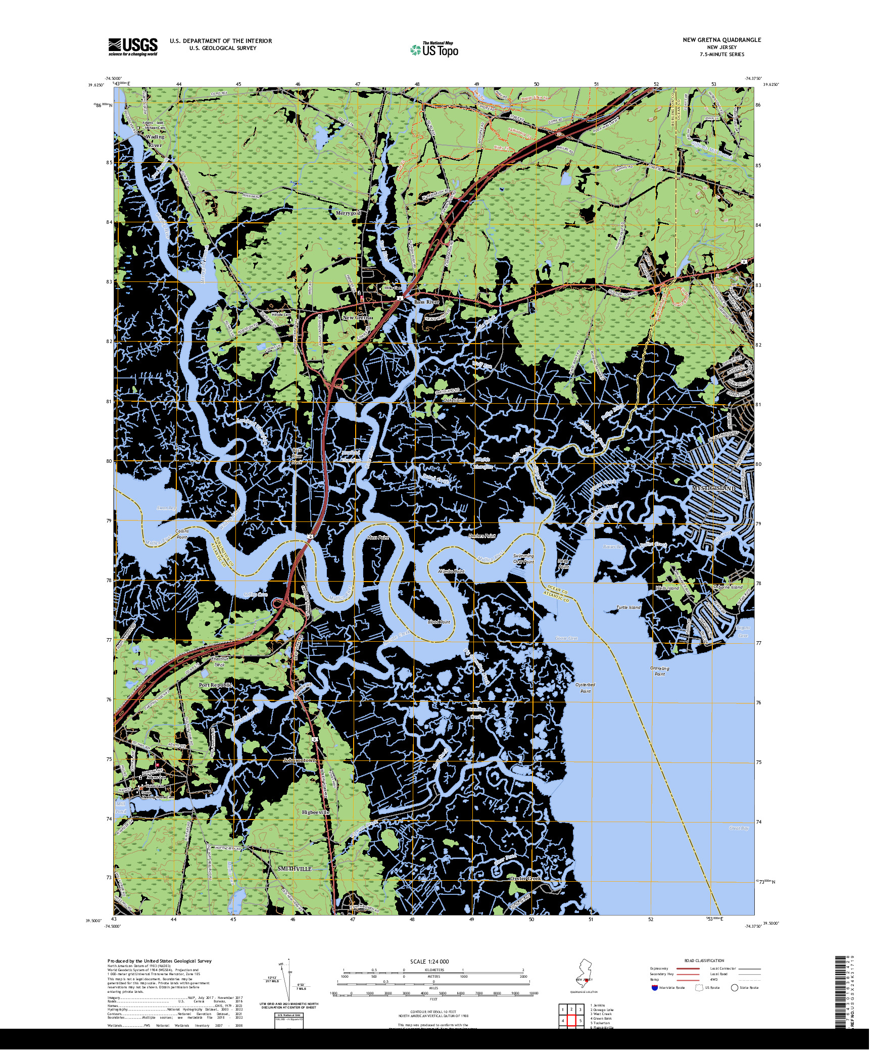 US TOPO 7.5-MINUTE MAP FOR NEW GRETNA, NJ