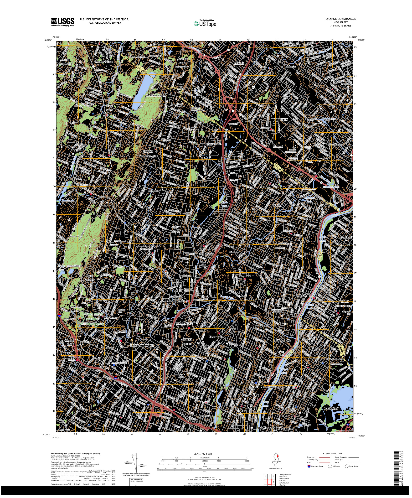 US TOPO 7.5-MINUTE MAP FOR ORANGE, NJ