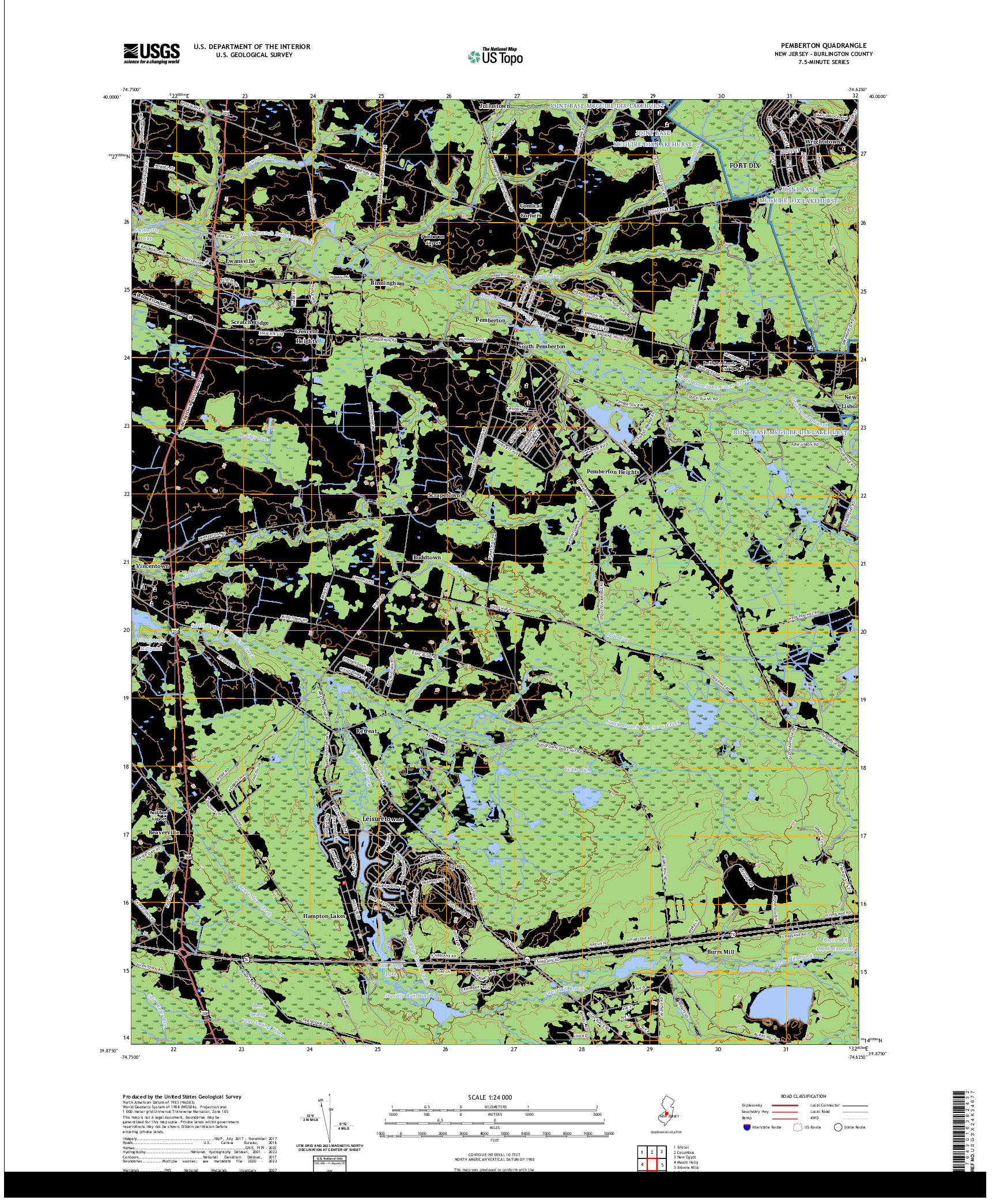 US TOPO 7.5-MINUTE MAP FOR PEMBERTON, NJ