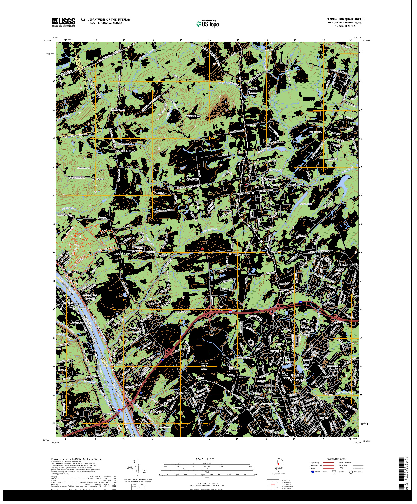 US TOPO 7.5-MINUTE MAP FOR PENNINGTON, NJ,PA