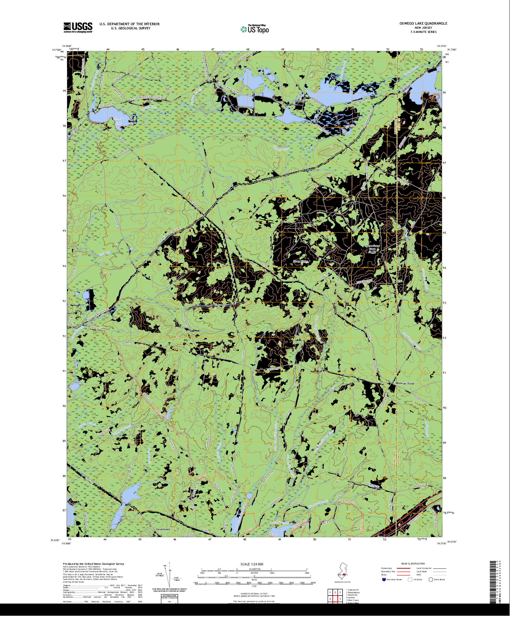 US TOPO 7.5-MINUTE MAP FOR OSWEGO LAKE, NJ