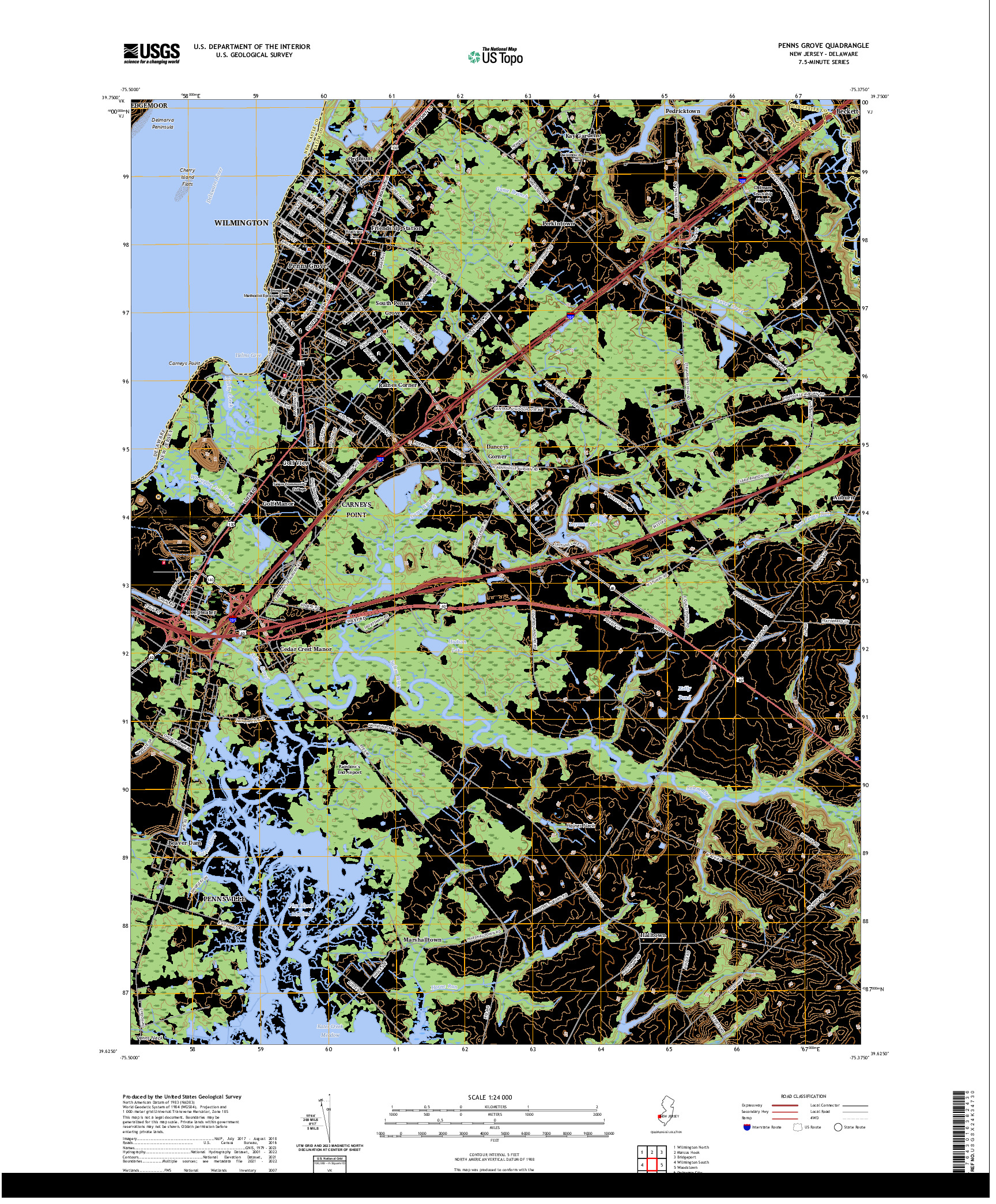 US TOPO 7.5-MINUTE MAP FOR PENNS GROVE, NJ,DE