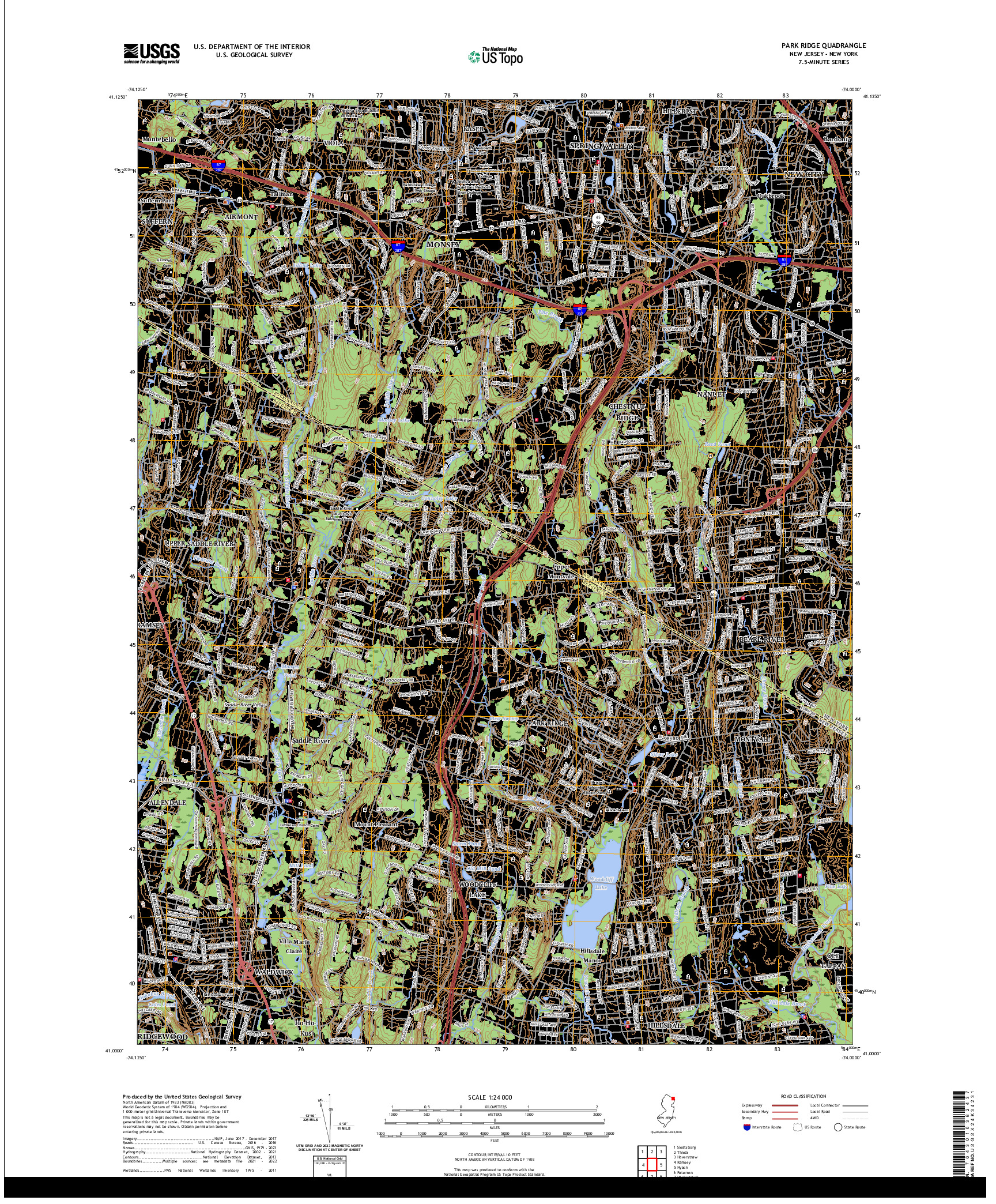 US TOPO 7.5-MINUTE MAP FOR PARK RIDGE, NJ,NY