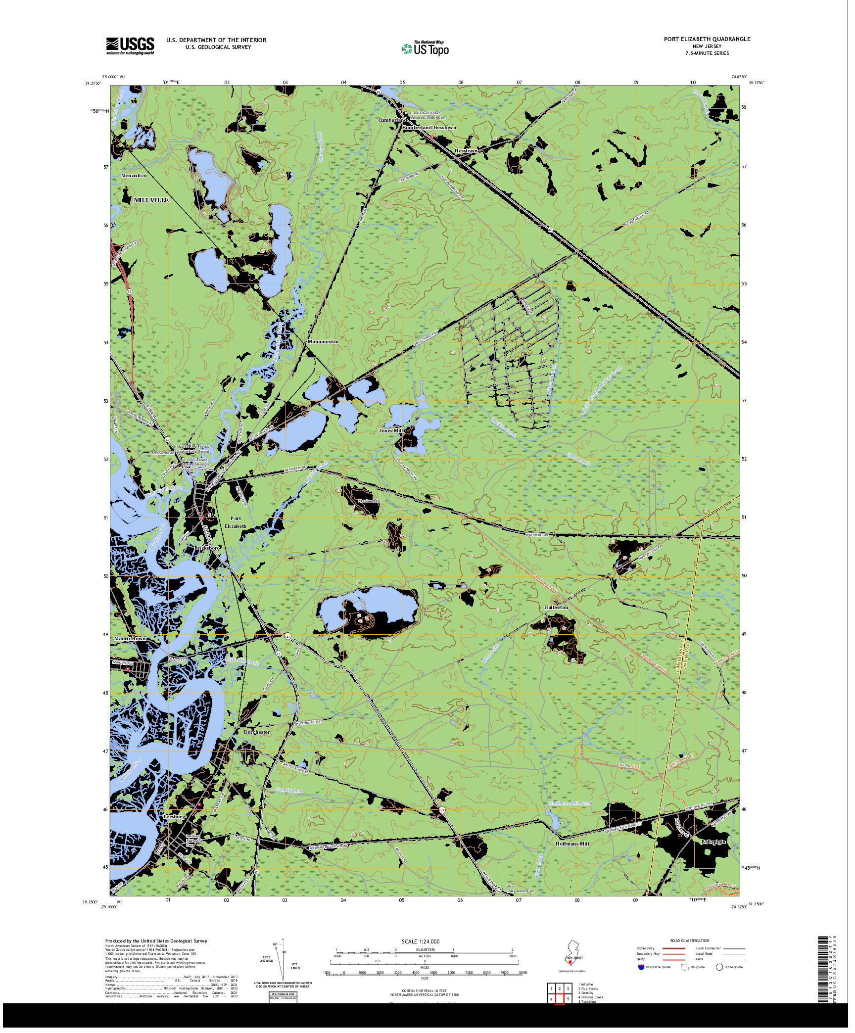 US TOPO 7.5-MINUTE MAP FOR PORT ELIZABETH, NJ